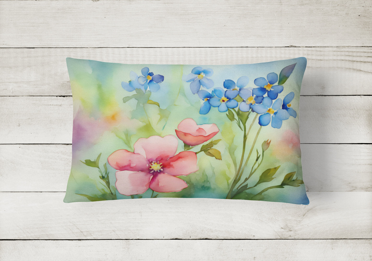 Buy this Alaska Forget-me-nots in Watercolor Fabric Decorative Pillow