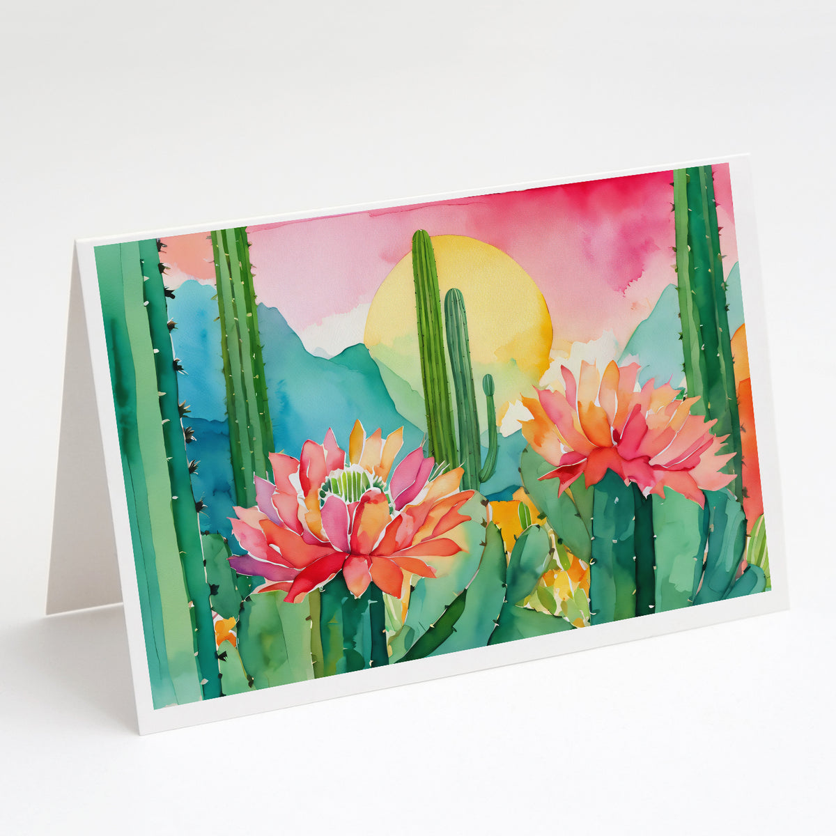 Buy this Arizona Saguaro Cactus Blossom in Watercolor Greeting Cards and Envelopes Pack of 8