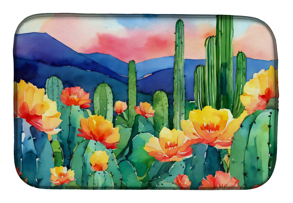 Buy this Arizona Saguaro Cactus Blossom in Watercolor Dish Drying Mat