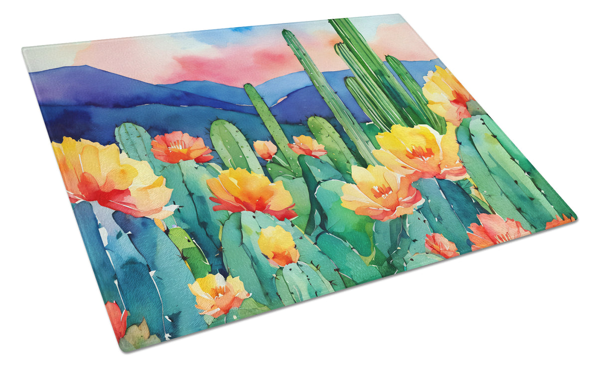 Buy this Arizona Saguaro Cactus Blossom in Watercolor Glass Cutting Board Large