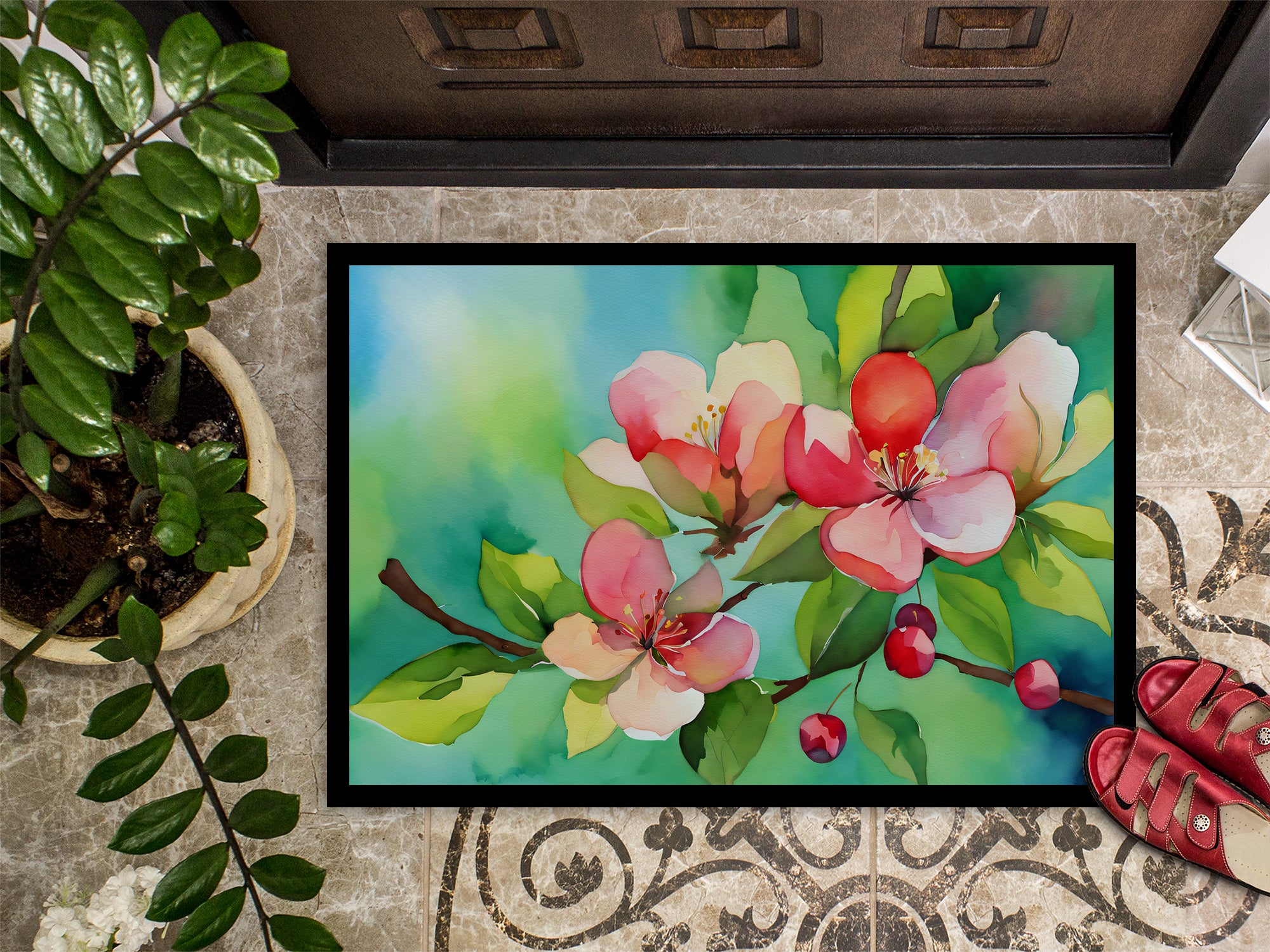 Arkansas Apple Blossom in Watercolor Doormat 18x27