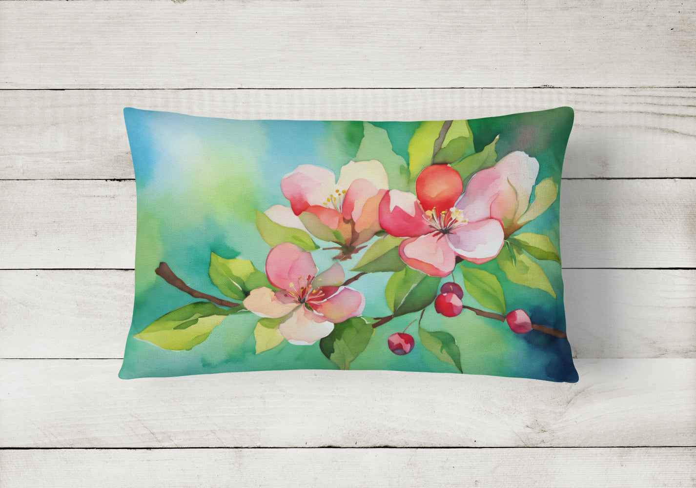 Arkansas Apple Blossom in Watercolor Fabric Decorative Pillow