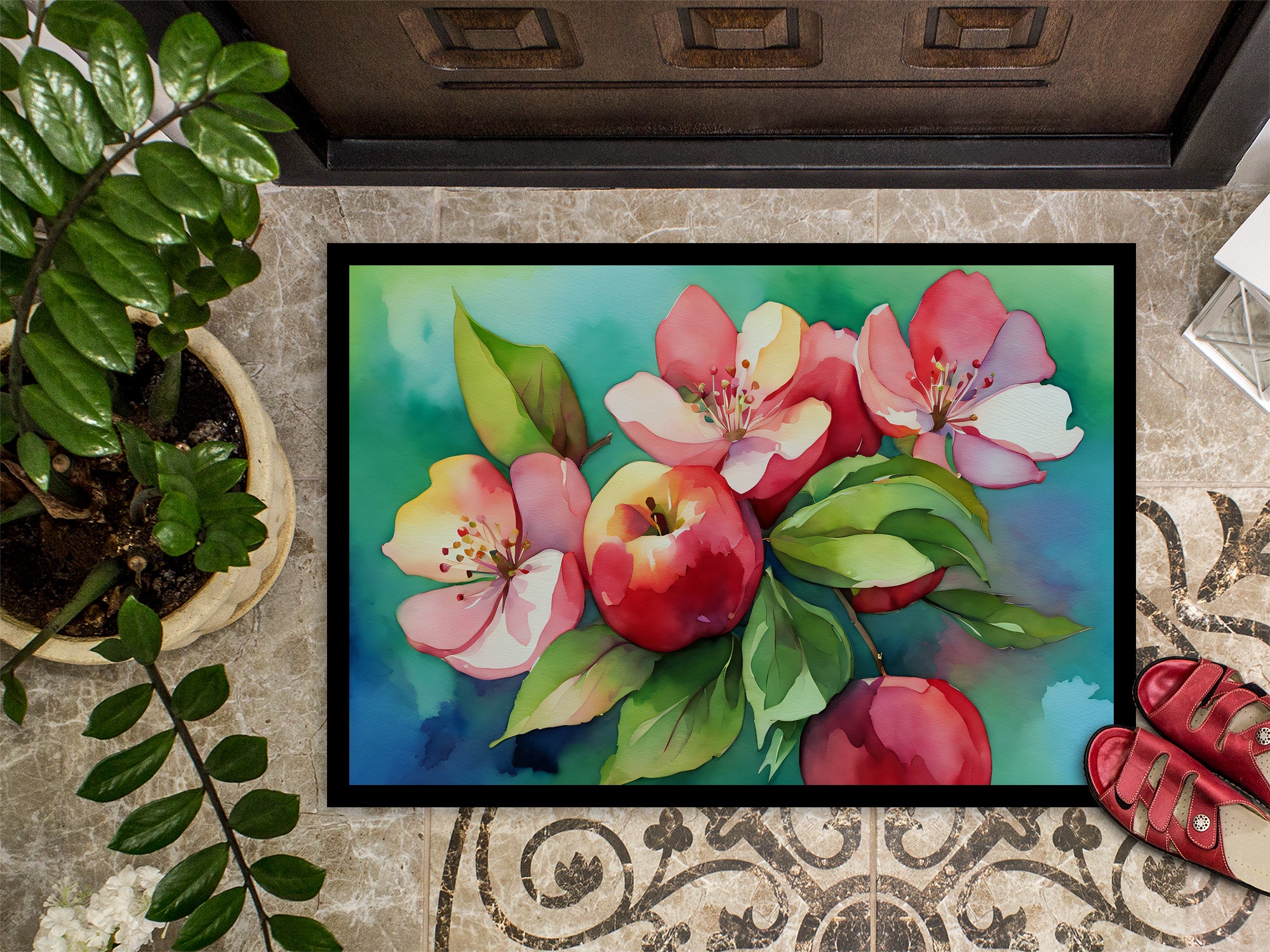 Arkansas Apple Blossom in Watercolor Doormat 18x27