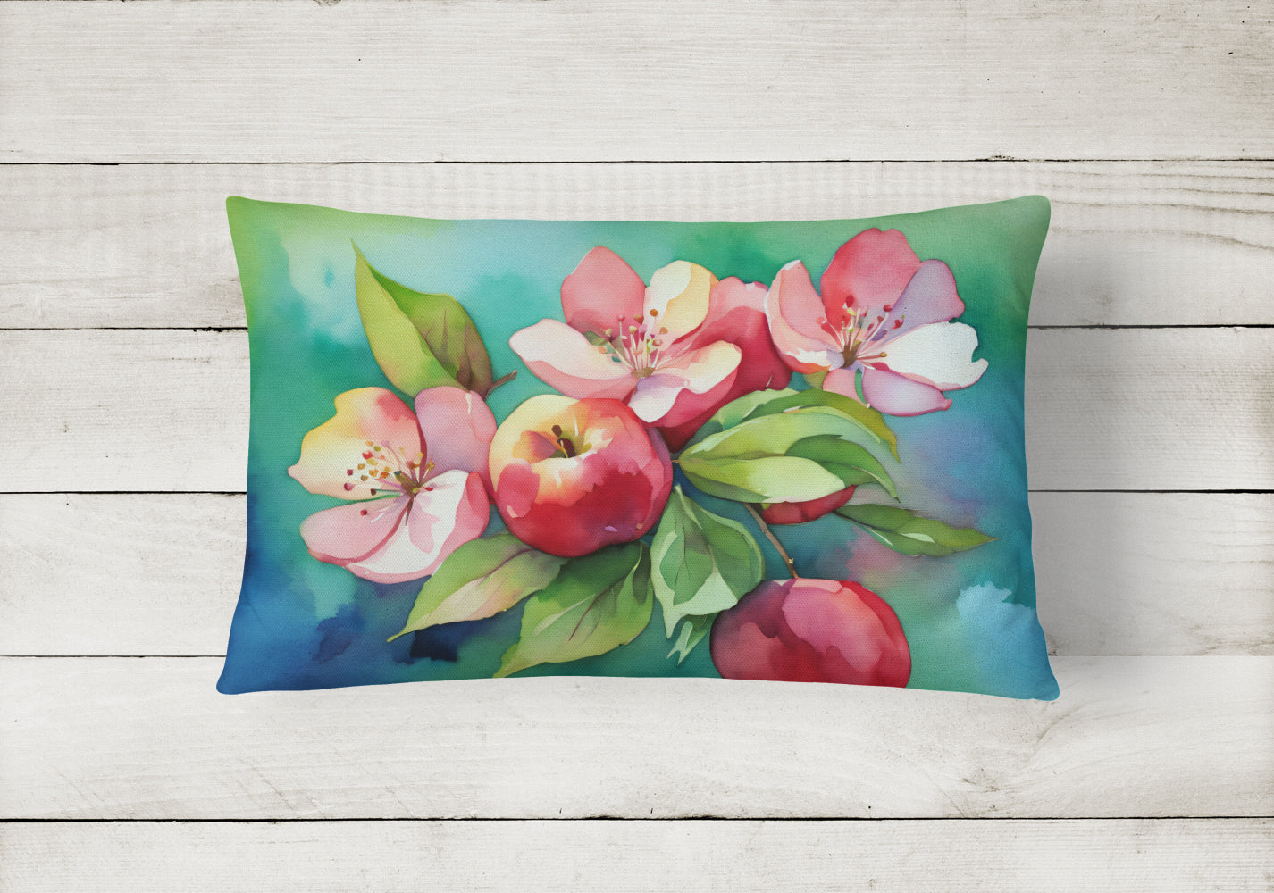 Arkansas Apple Blossom in Watercolor Fabric Decorative Pillow