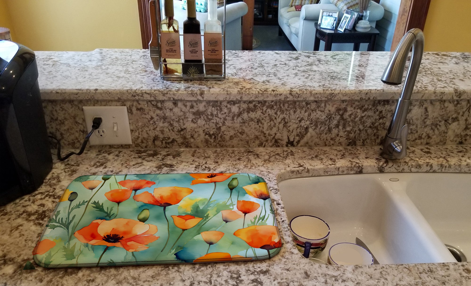 Buy this California California Poppies in Watercolor Dish Drying Mat