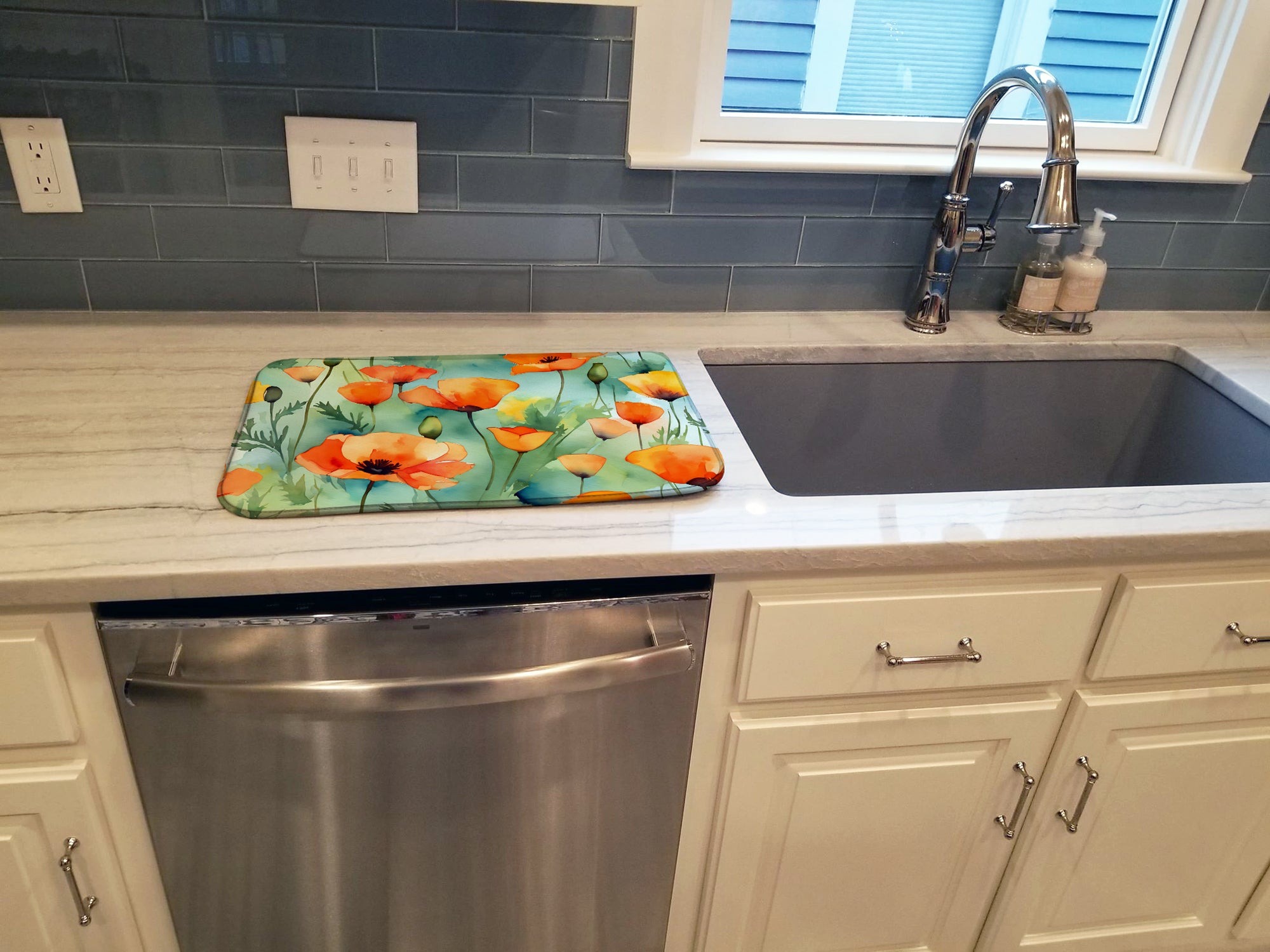 California California Poppies in Watercolor Dish Drying Mat