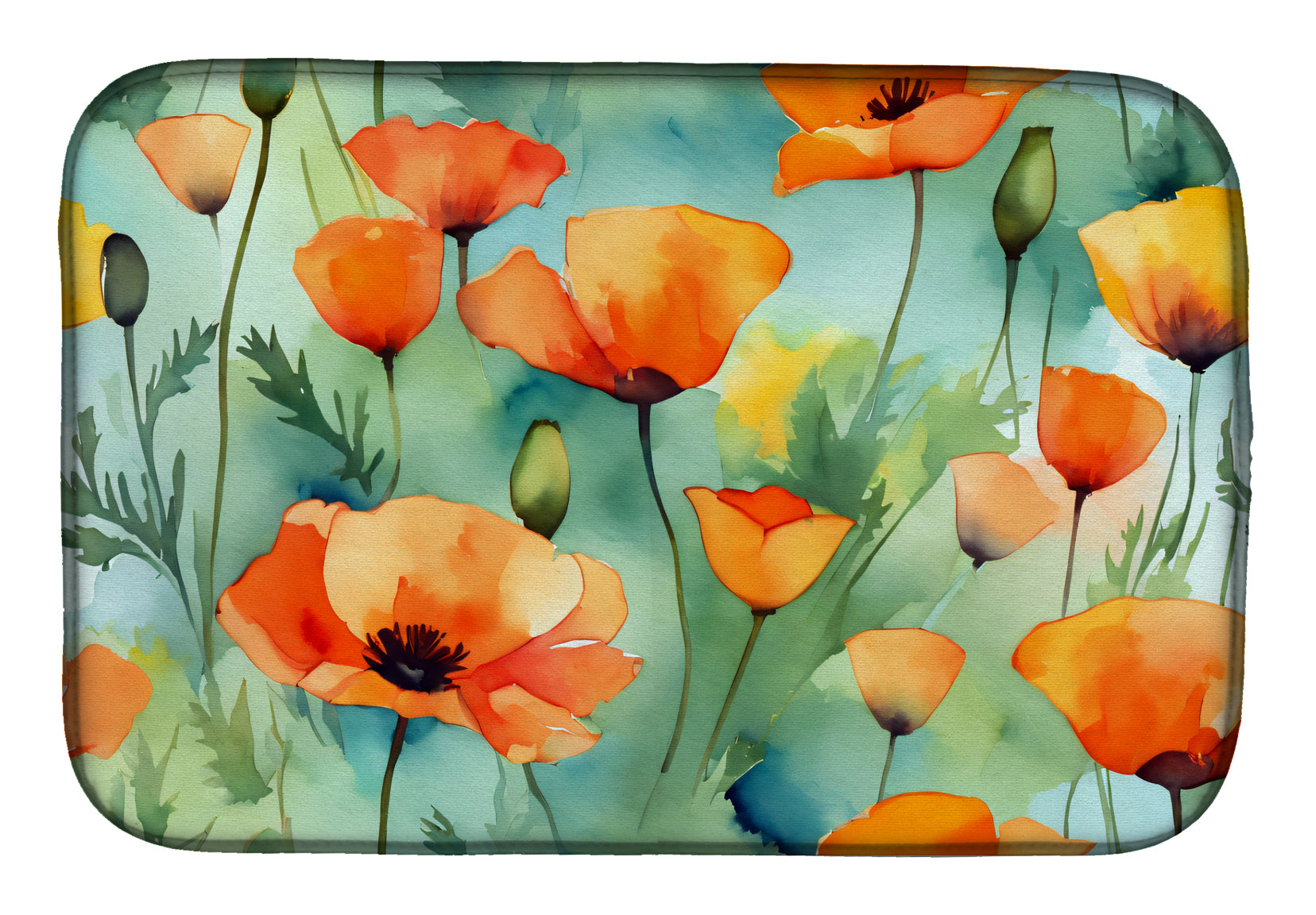 Buy this California California Poppies in Watercolor Dish Drying Mat