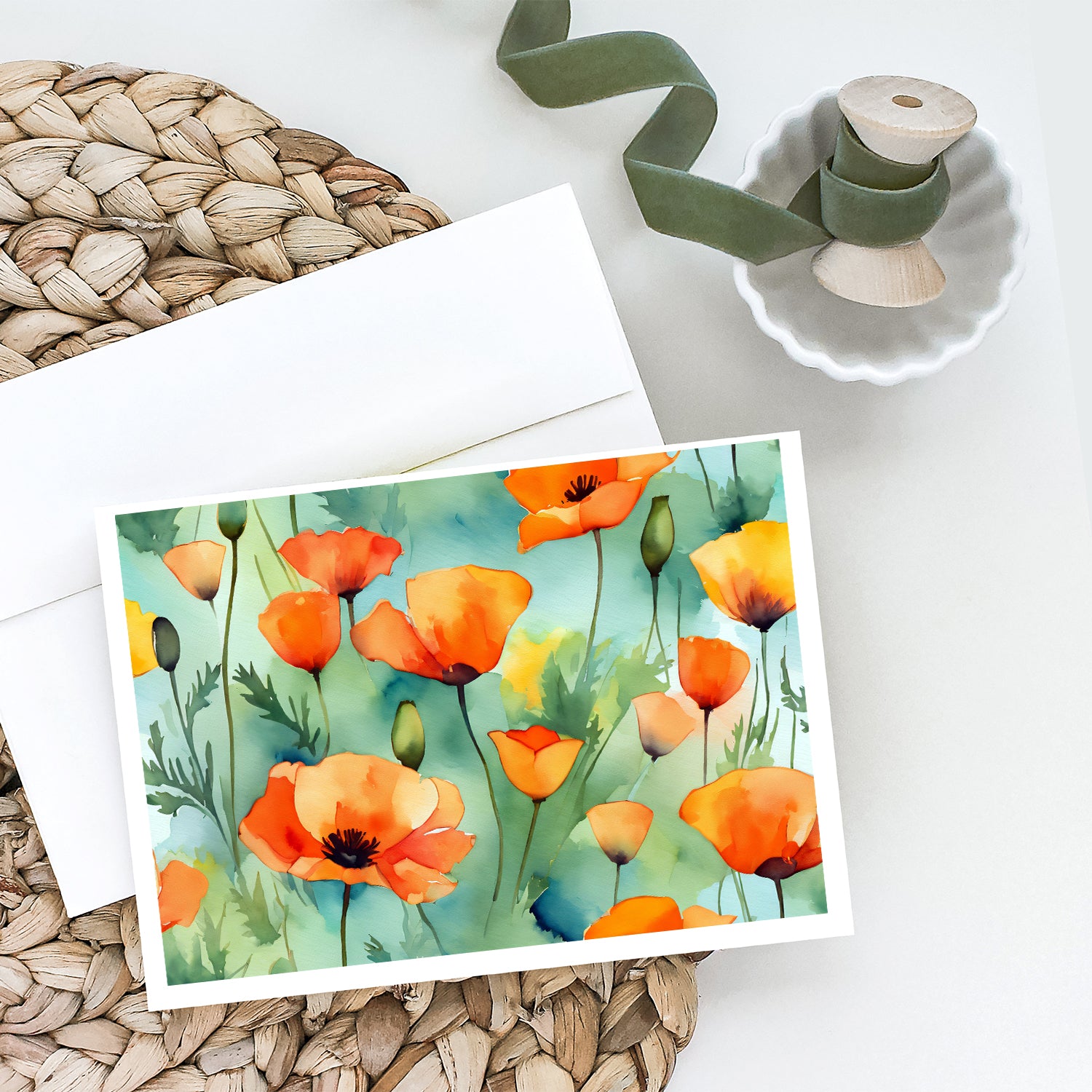 Buy this California California Poppies in Watercolor Greeting Cards and Envelopes Pack of 8