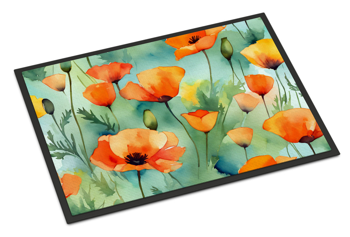 Buy this California California Poppies in Watercolor Indoor or Outdoor Mat 24x36
