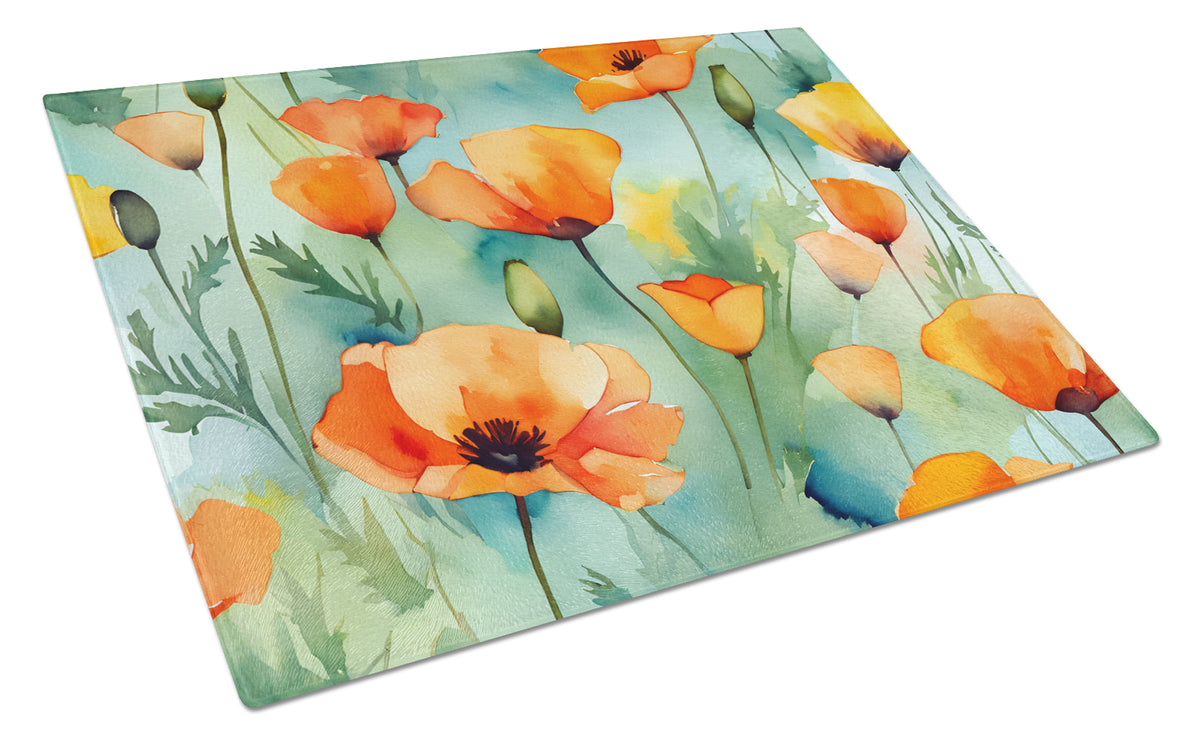 Buy this California California Poppies in Watercolor Glass Cutting Board Large