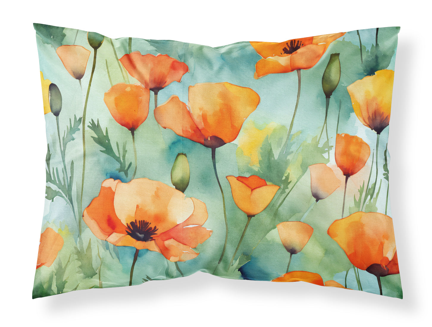 Buy this California California Poppies in Watercolor Fabric Standard Pillowcase