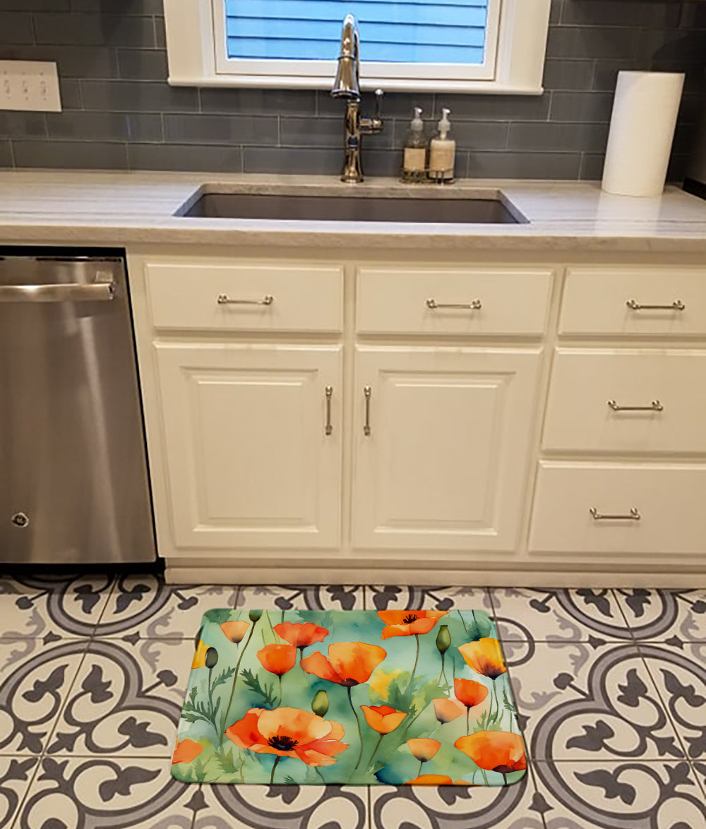 California California Poppies in Watercolor Memory Foam Kitchen Mat