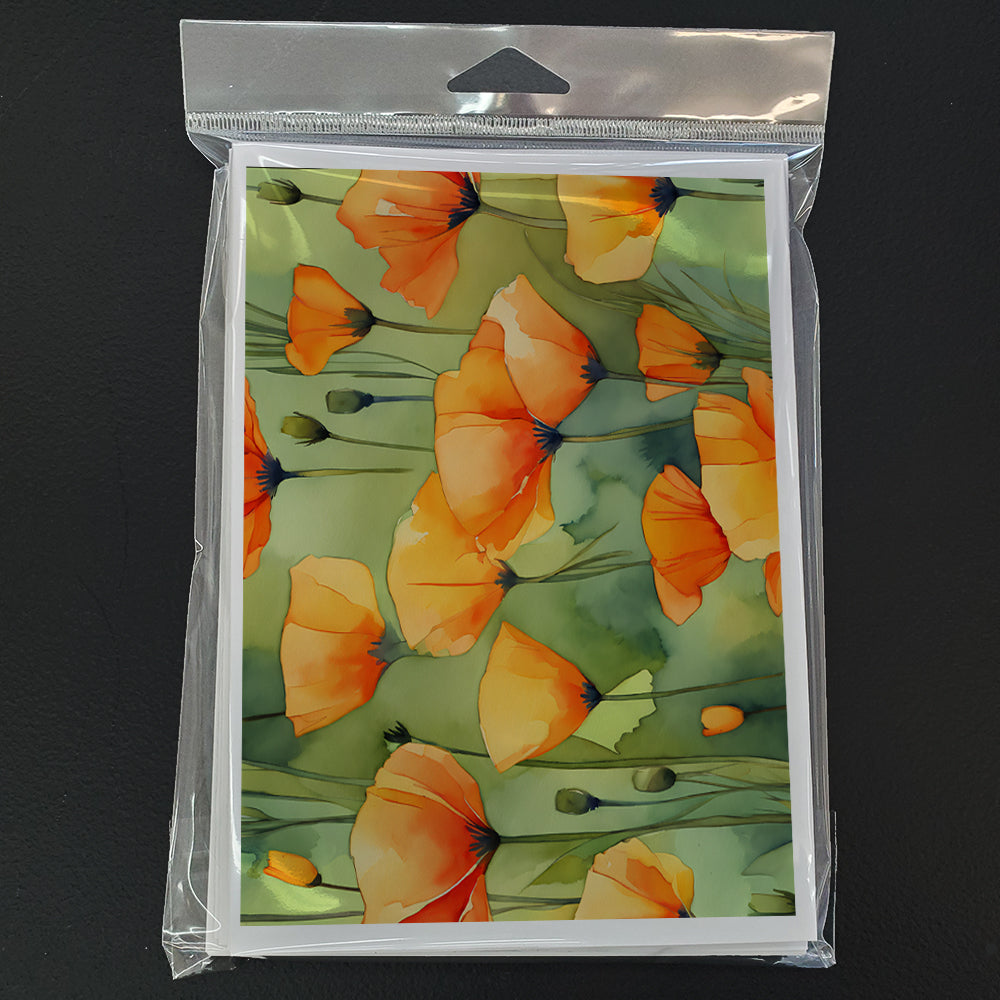 California California Poppies in Watercolor Greeting Cards and Envelopes Pack of 8