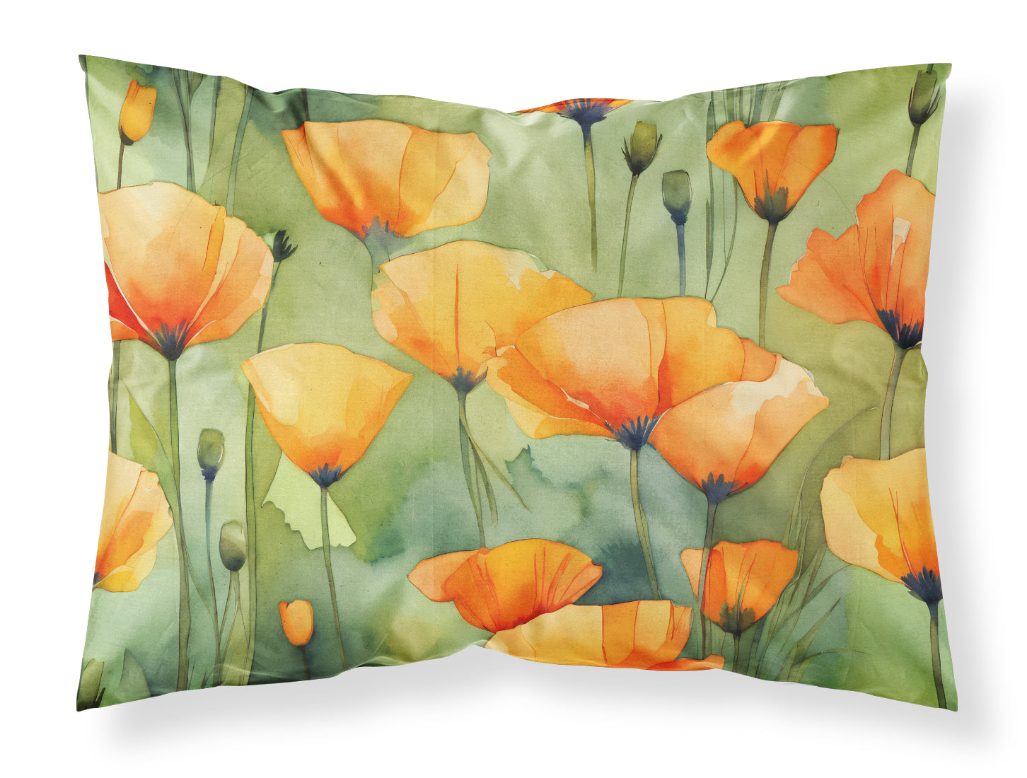 Buy this California California Poppies in Watercolor Fabric Standard Pillowcase