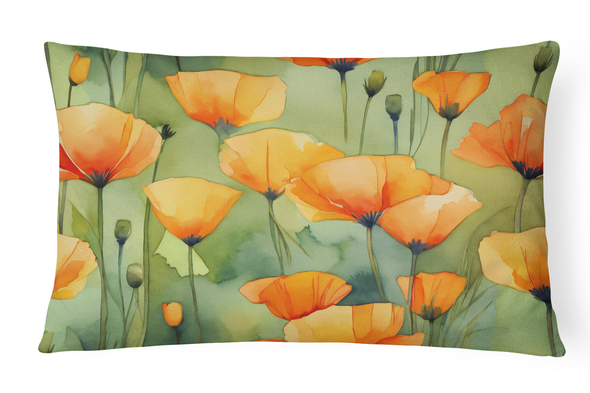 Buy this California California Poppies in Watercolor Fabric Decorative Pillow