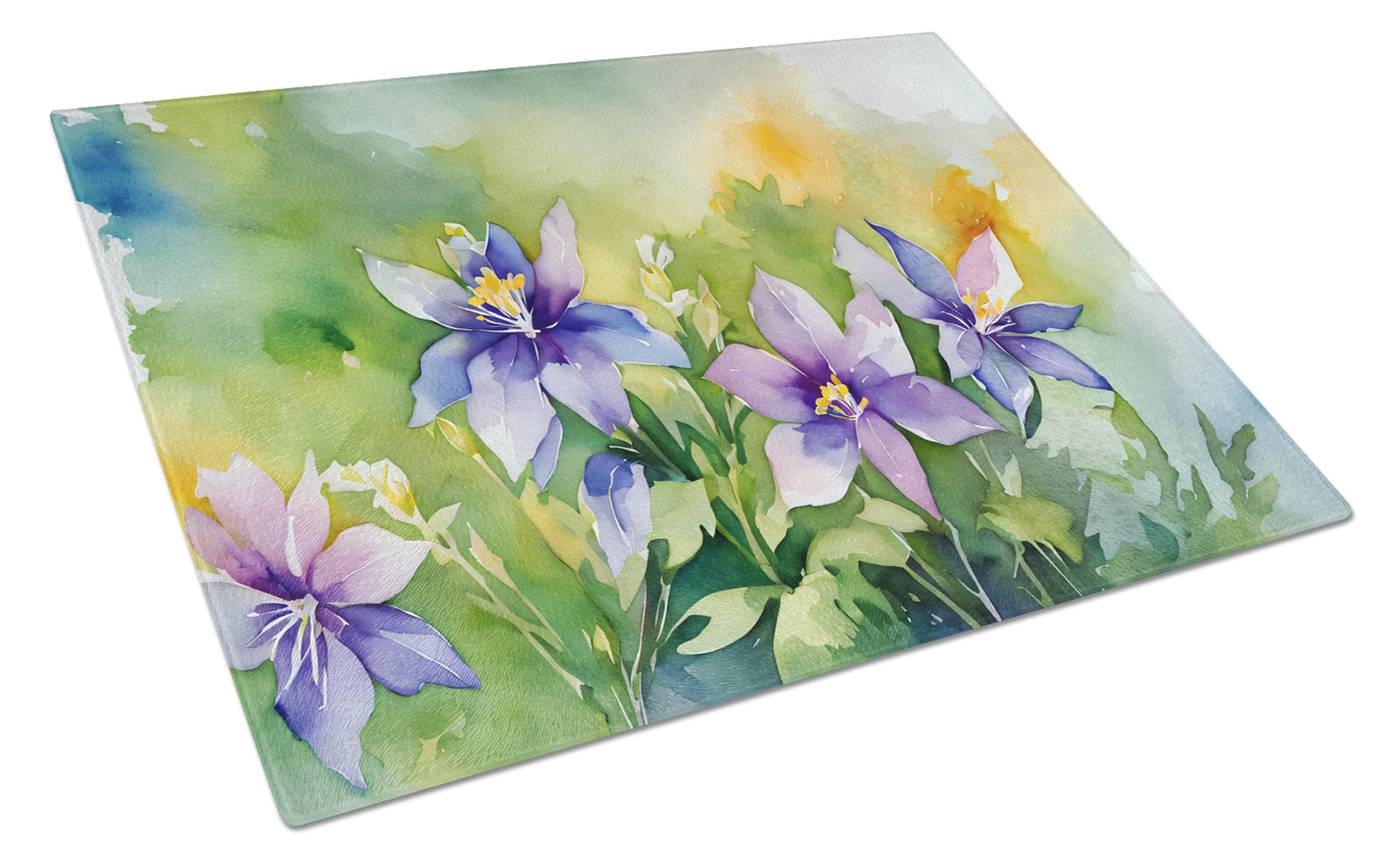 Buy this Colorado Rocky Mountain Columbine in Watercolor Glass Cutting Board Large