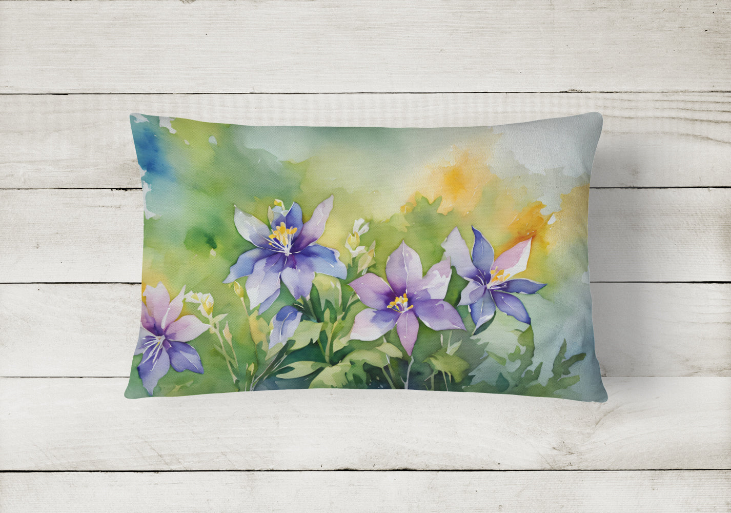 Caroline's Treasures Colorado Rocky Mountain Columbine in Watercolor Fabric Decorative Pillow
