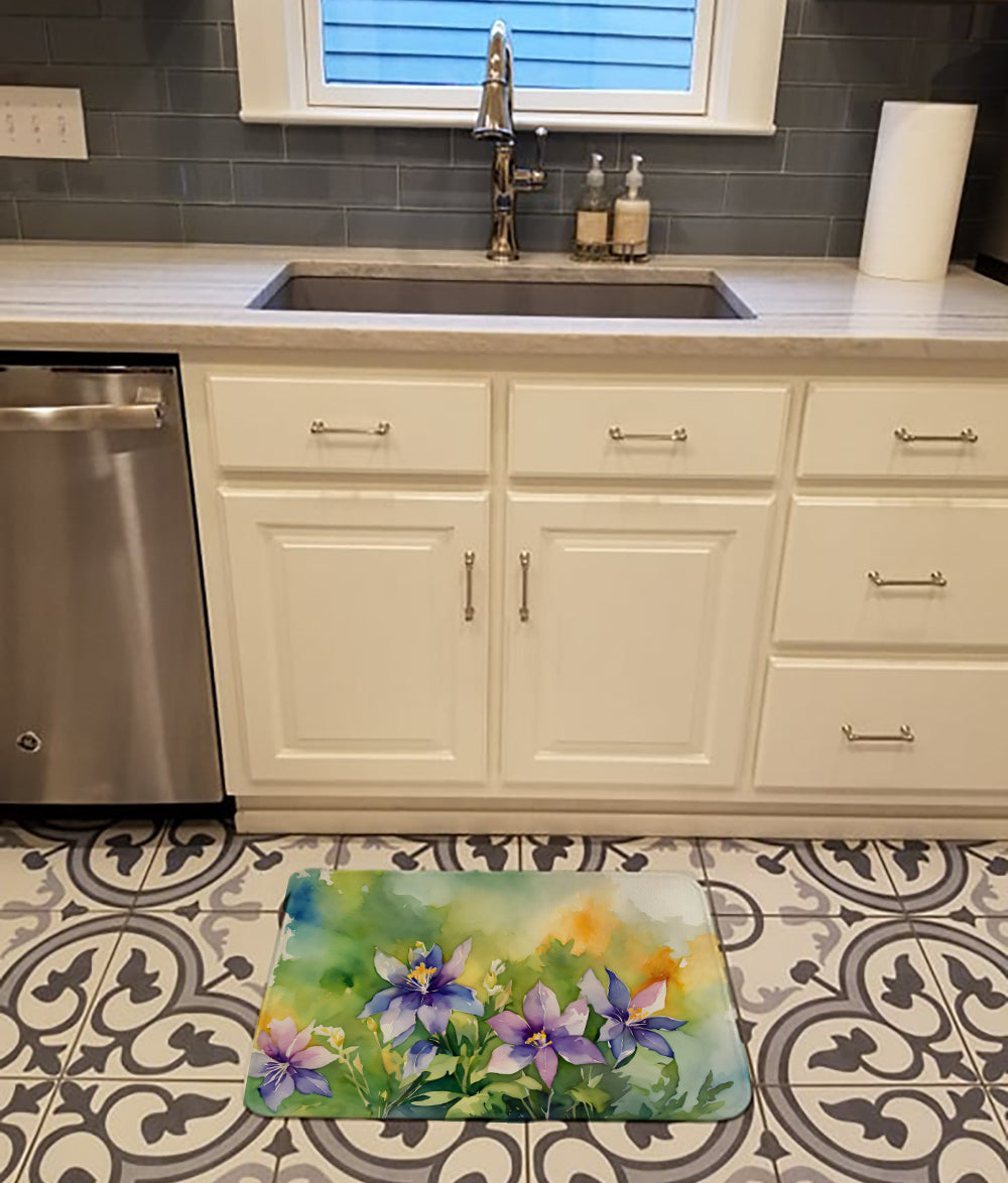 Colorado Rocky Mountain Columbine in Watercolor Memory Foam Kitchen Mat