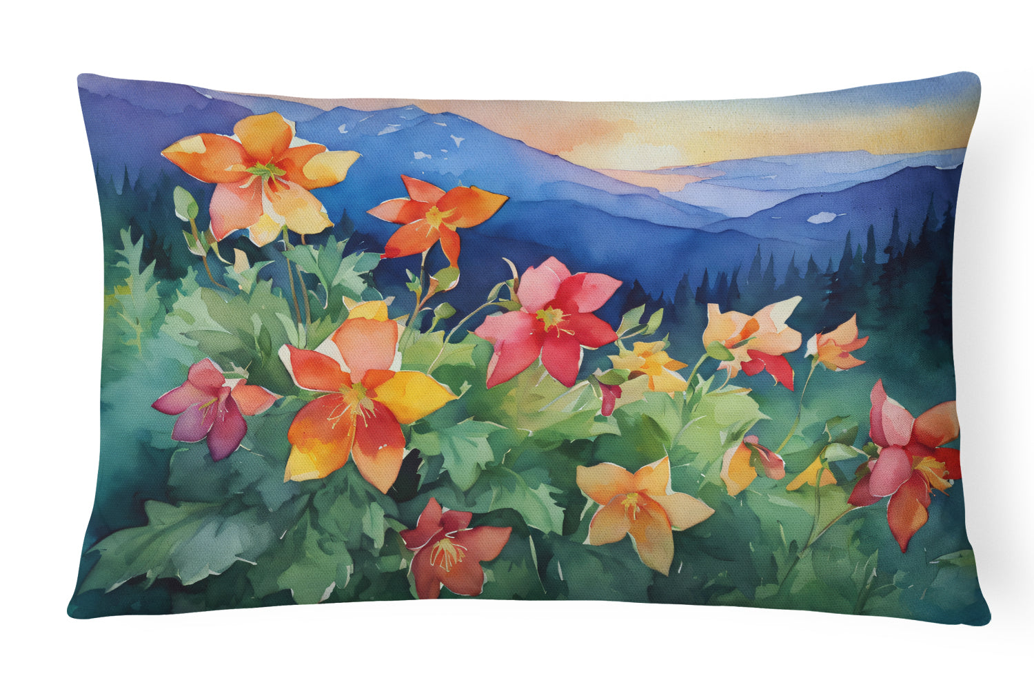 Buy this Colorado Rocky Mountain Columbine in Watercolor Fabric Decorative Pillow