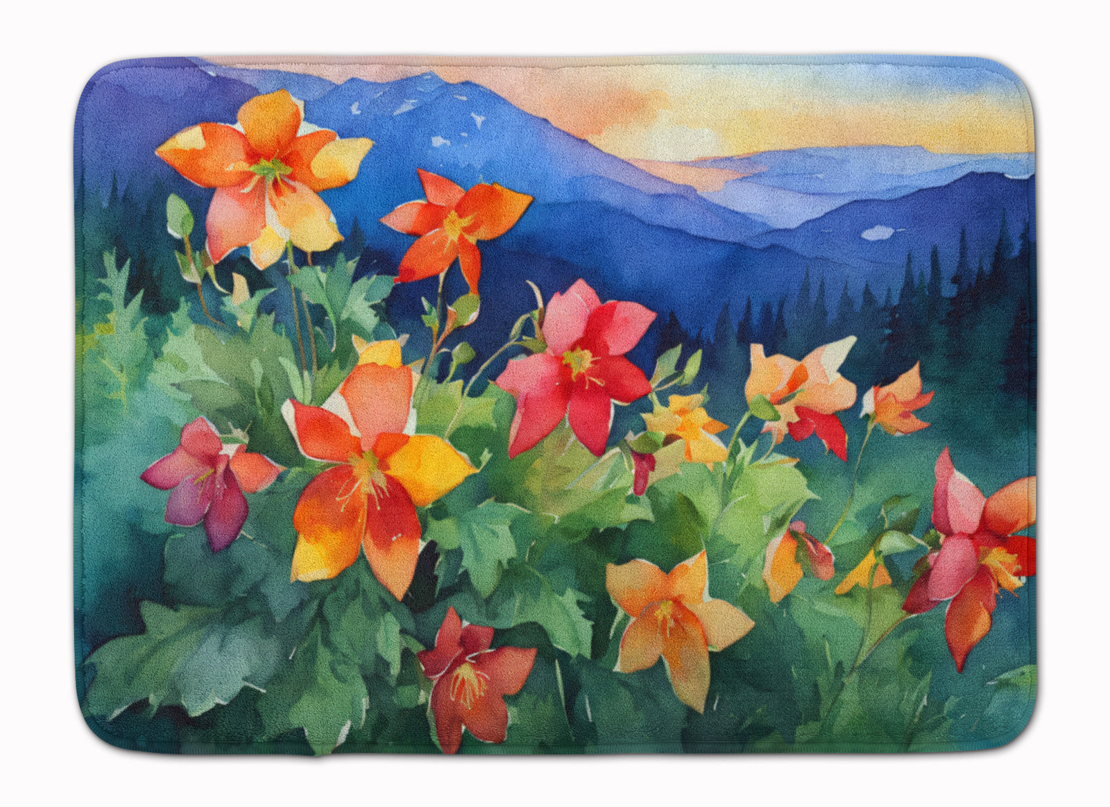 Buy this Colorado Rocky Mountain Columbine in Watercolor Memory Foam Kitchen Mat