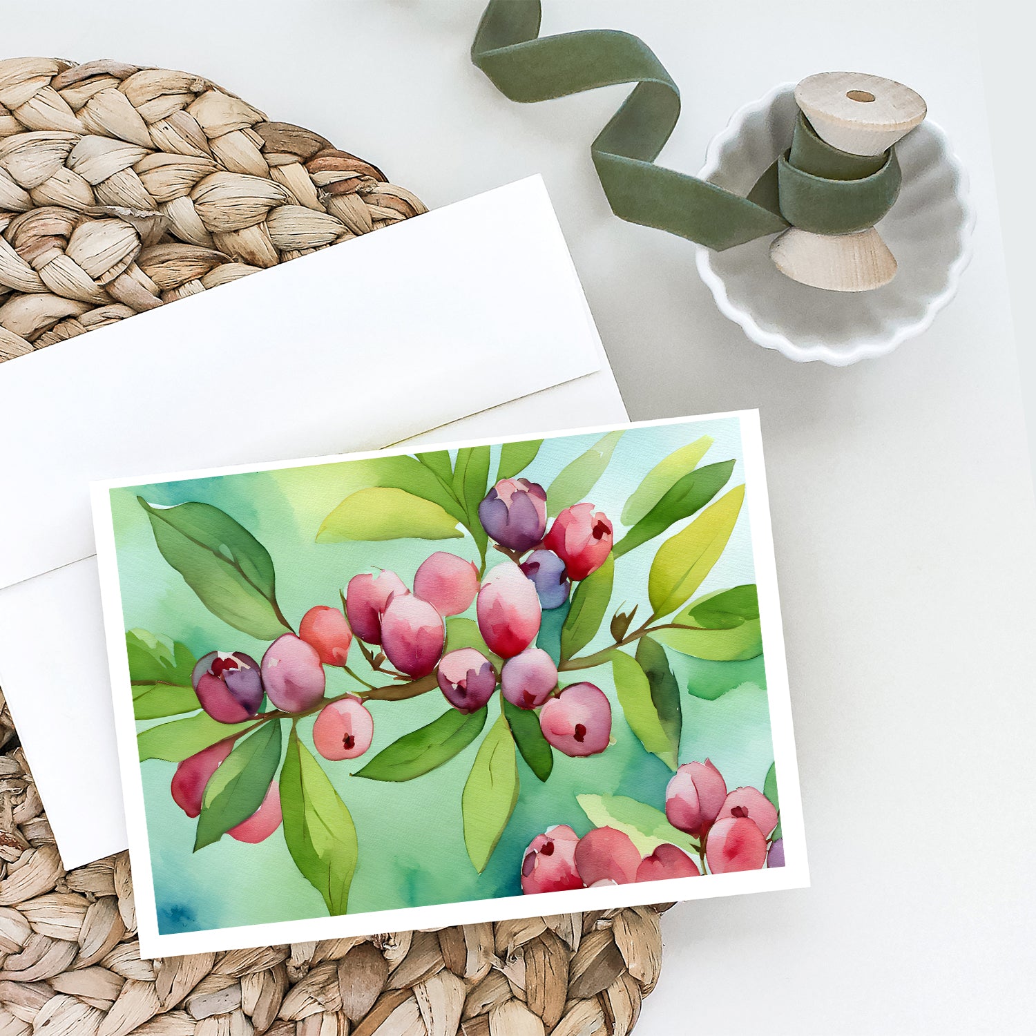 Connecticut Mountain Laurels in Watercolor Greeting Cards and Envelopes Pack of 8