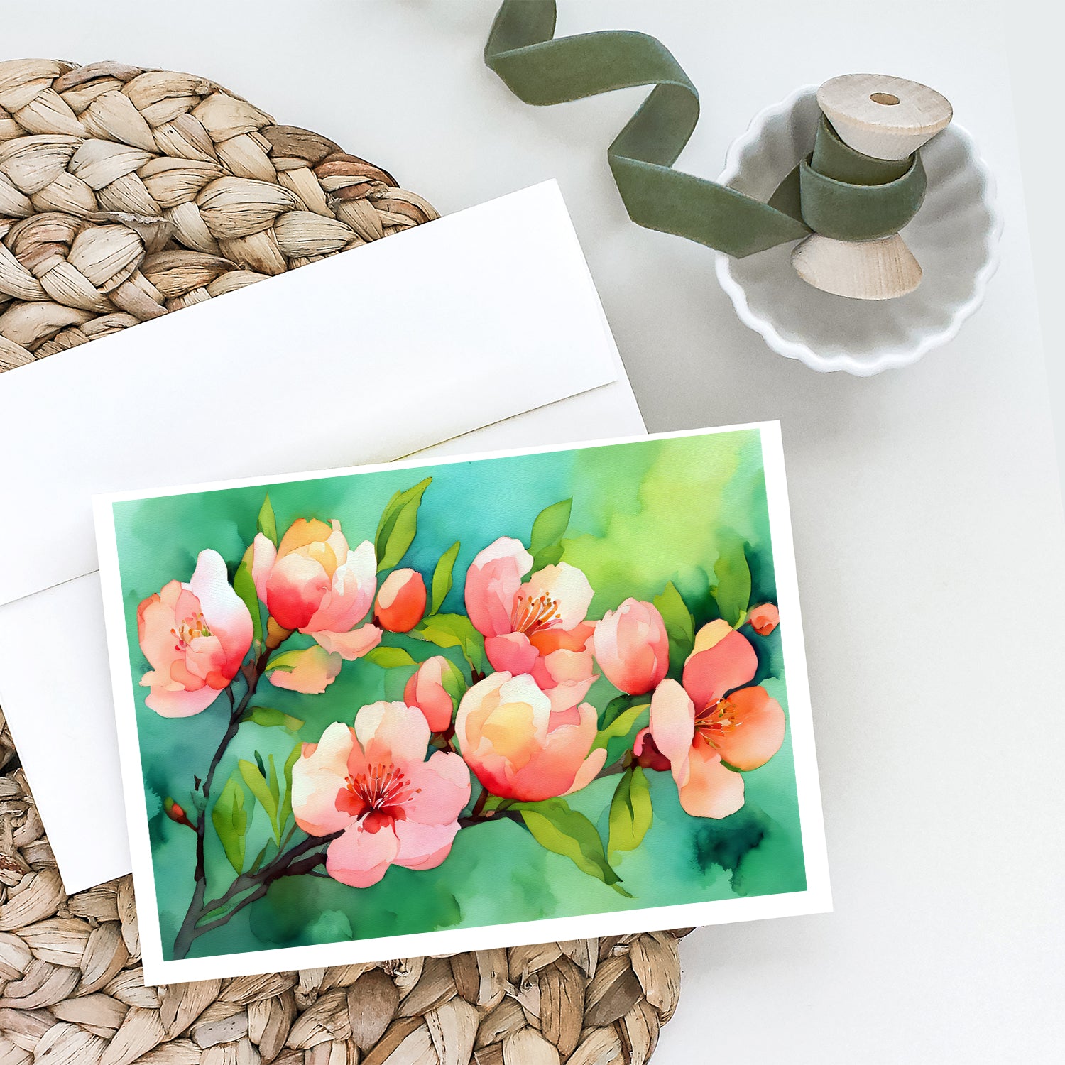 Buy this Delaware Peach Blossom in Watercolor Greeting Cards and Envelopes Pack of 8