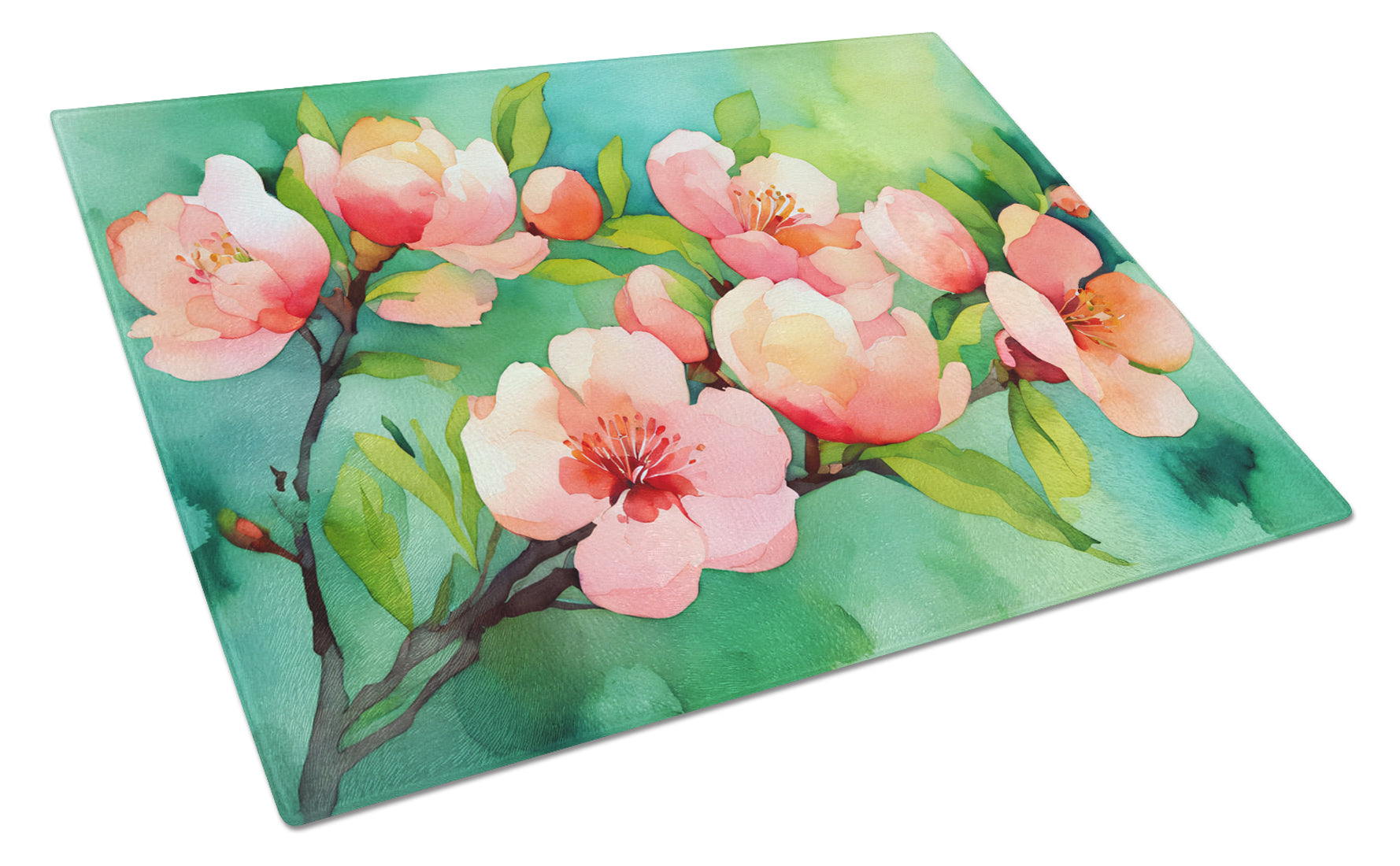 Buy this Delaware Peach Blossom in Watercolor Glass Cutting Board Large