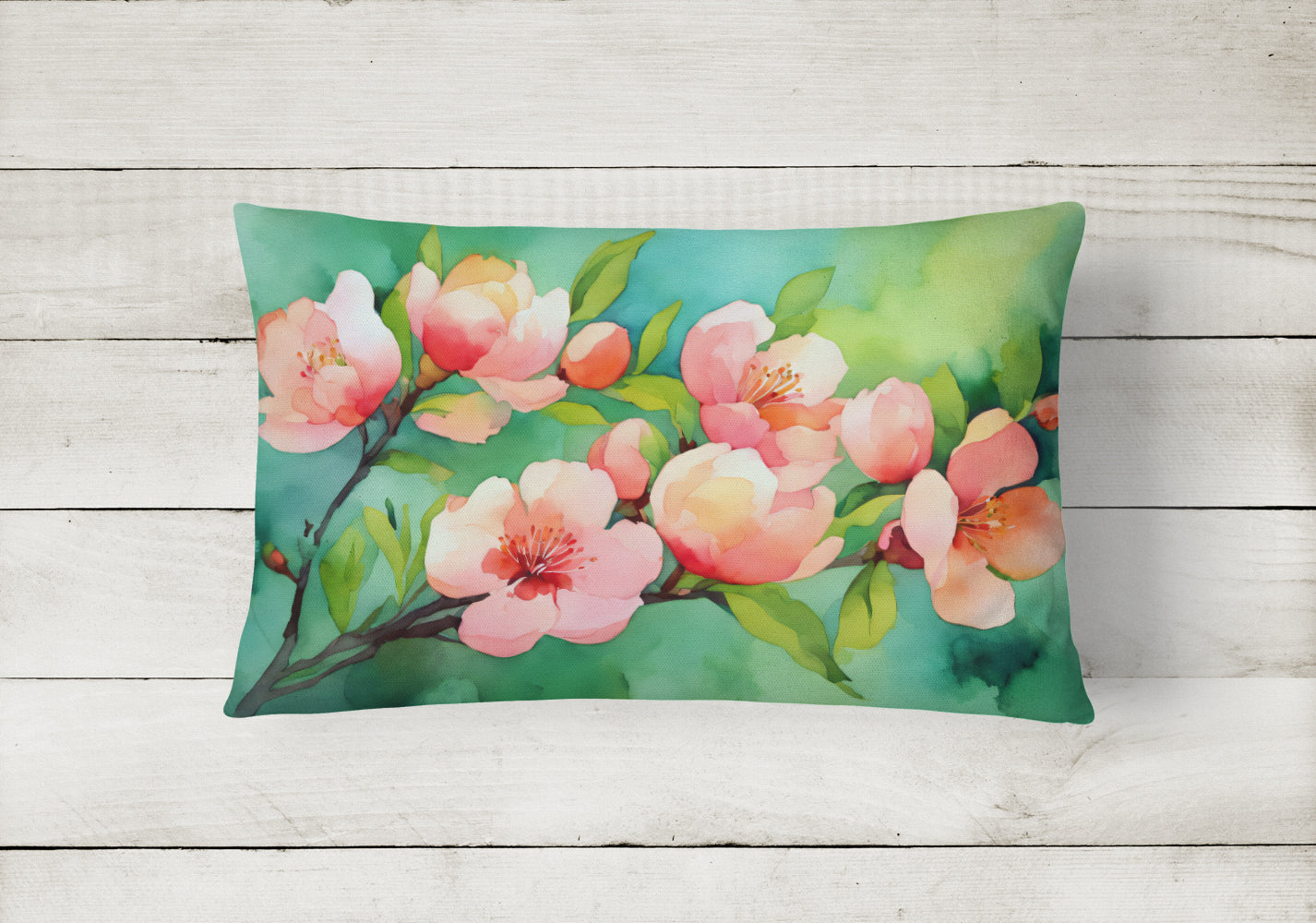 Delaware Peach Blossom in Watercolor Fabric Decorative Pillow