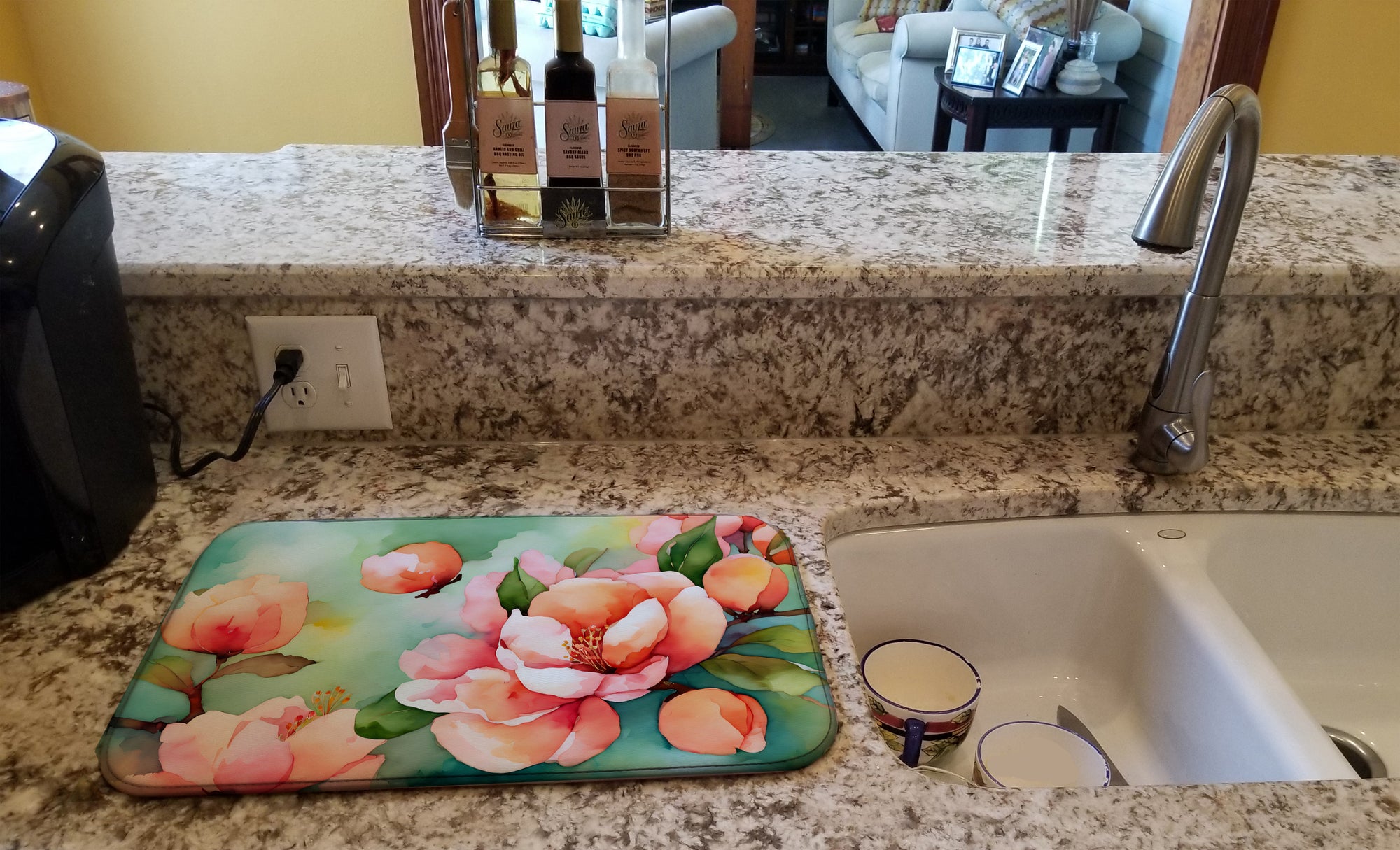 Delaware Peach Blossom in Watercolor Dish Drying Mat