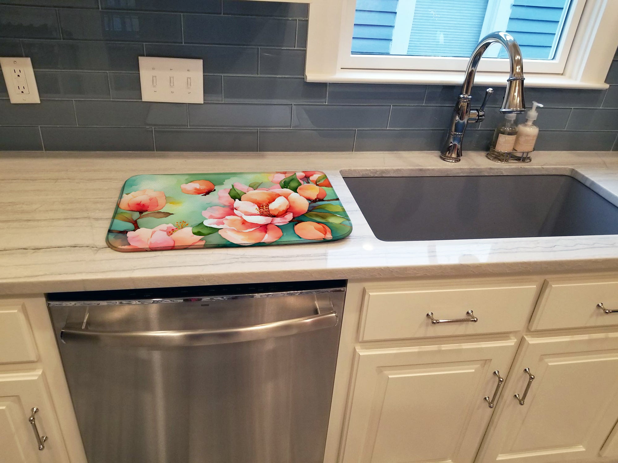 Delaware Peach Blossom in Watercolor Dish Drying Mat