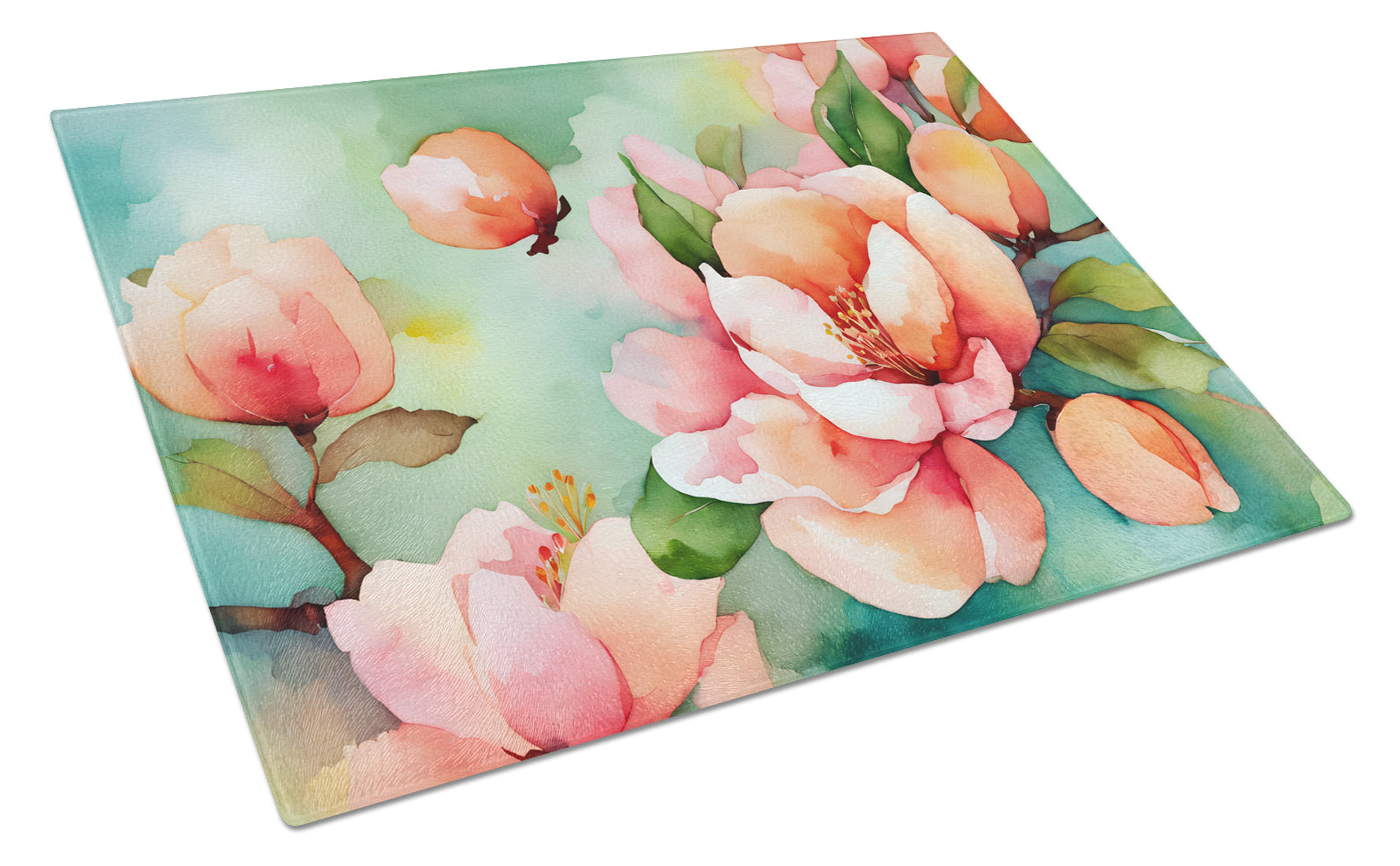 Buy this Delaware Peach Blossom in Watercolor Glass Cutting Board Large
