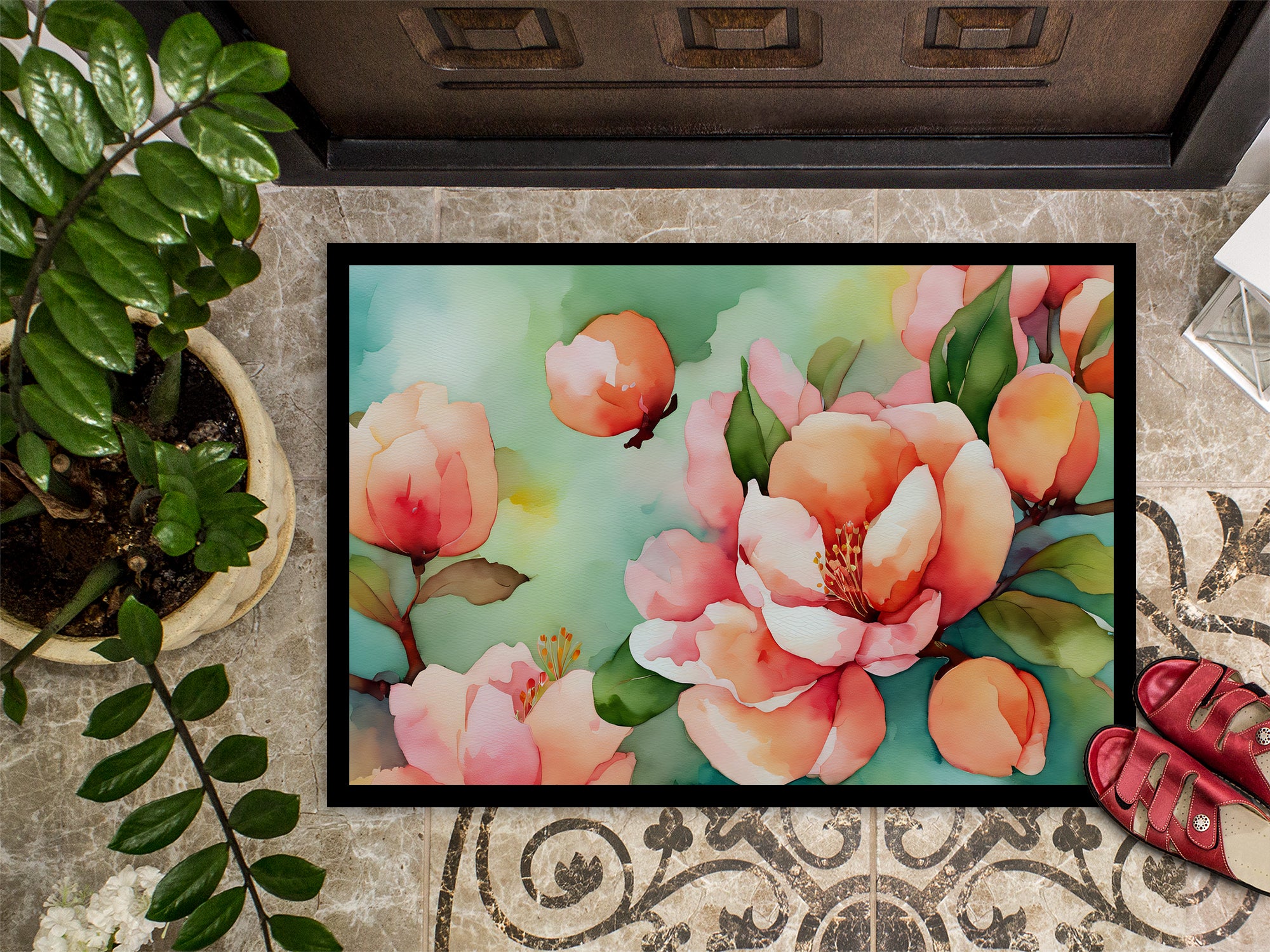 Delaware Peach Blossom in Watercolor Doormat 18x27