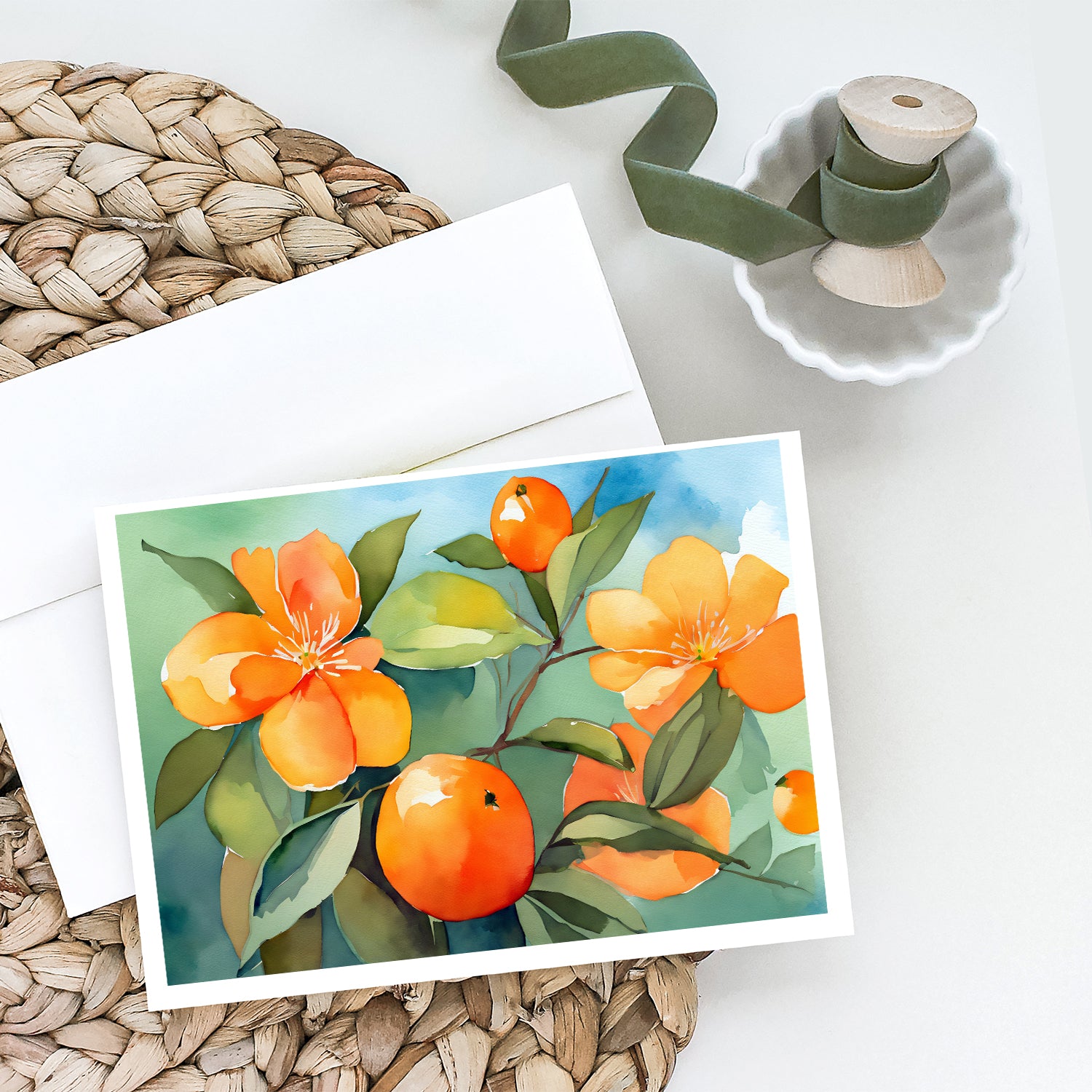 Florida Orange Blossom in Watercolor Greeting Cards and Envelopes Pack of 8