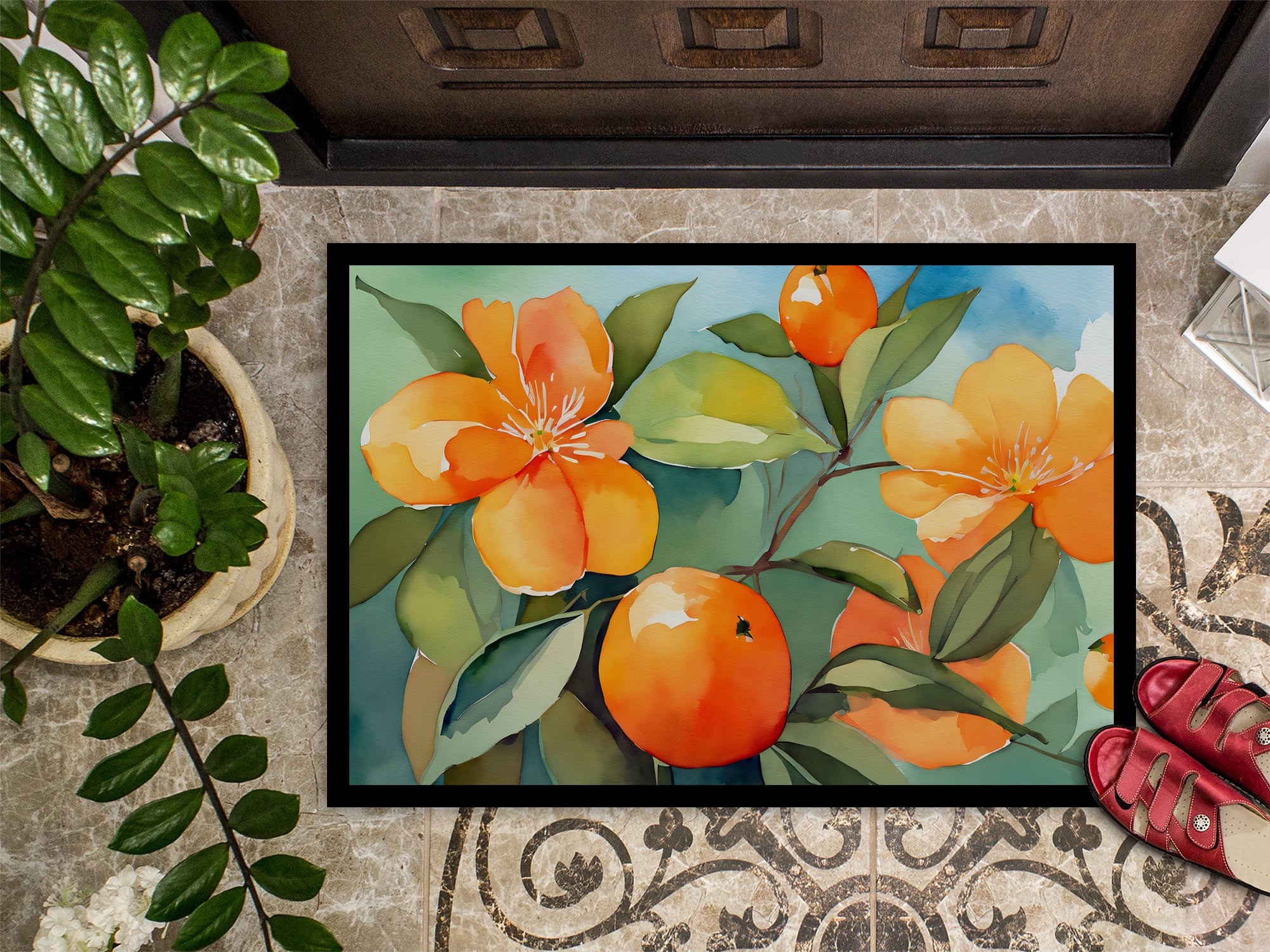 Florida Orange Blossom in Watercolor Indoor or Outdoor Mat 24x36