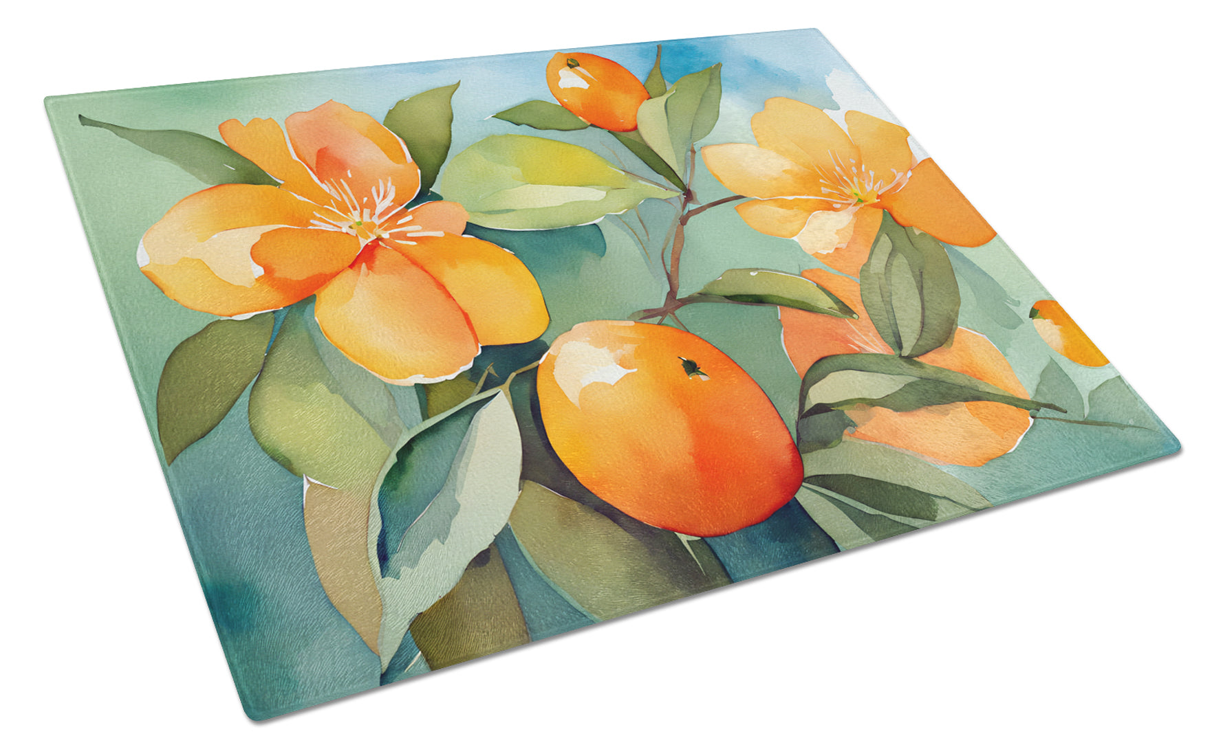Buy this Florida Orange Blossom in Watercolor Glass Cutting Board Large