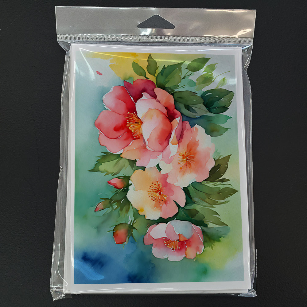 Georgia Cherokee Rose in Watercolor Greeting Cards and Envelopes Pack of 8