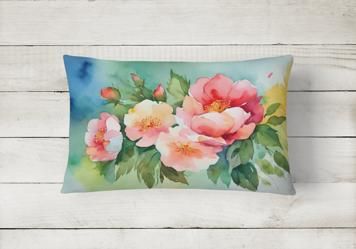 Georgia Cherokee Rose in Watercolor Fabric Decorative Pillow