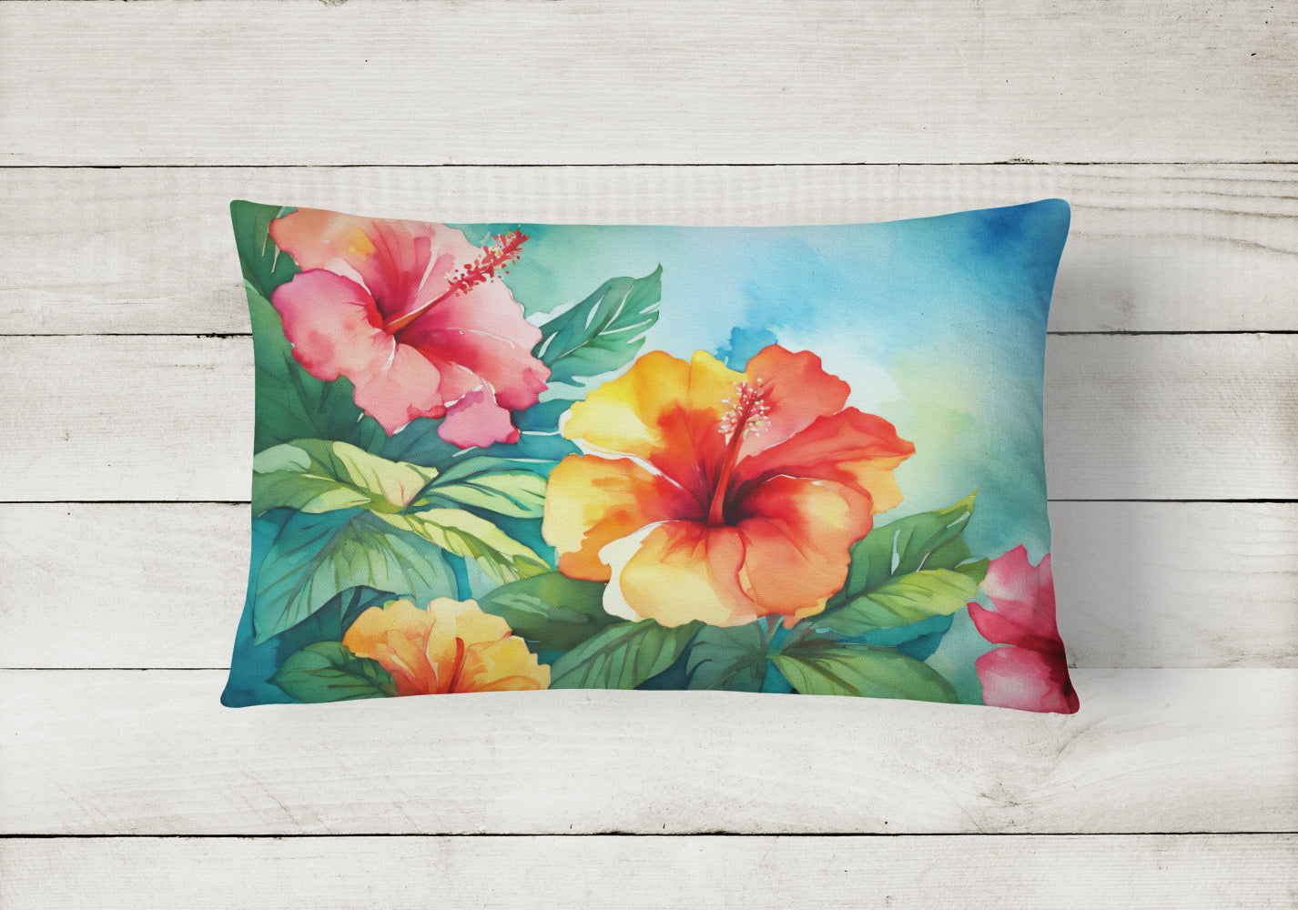 Buy this Hawaii Hawaiian Hibiscus in Watercolor Fabric Decorative Pillow