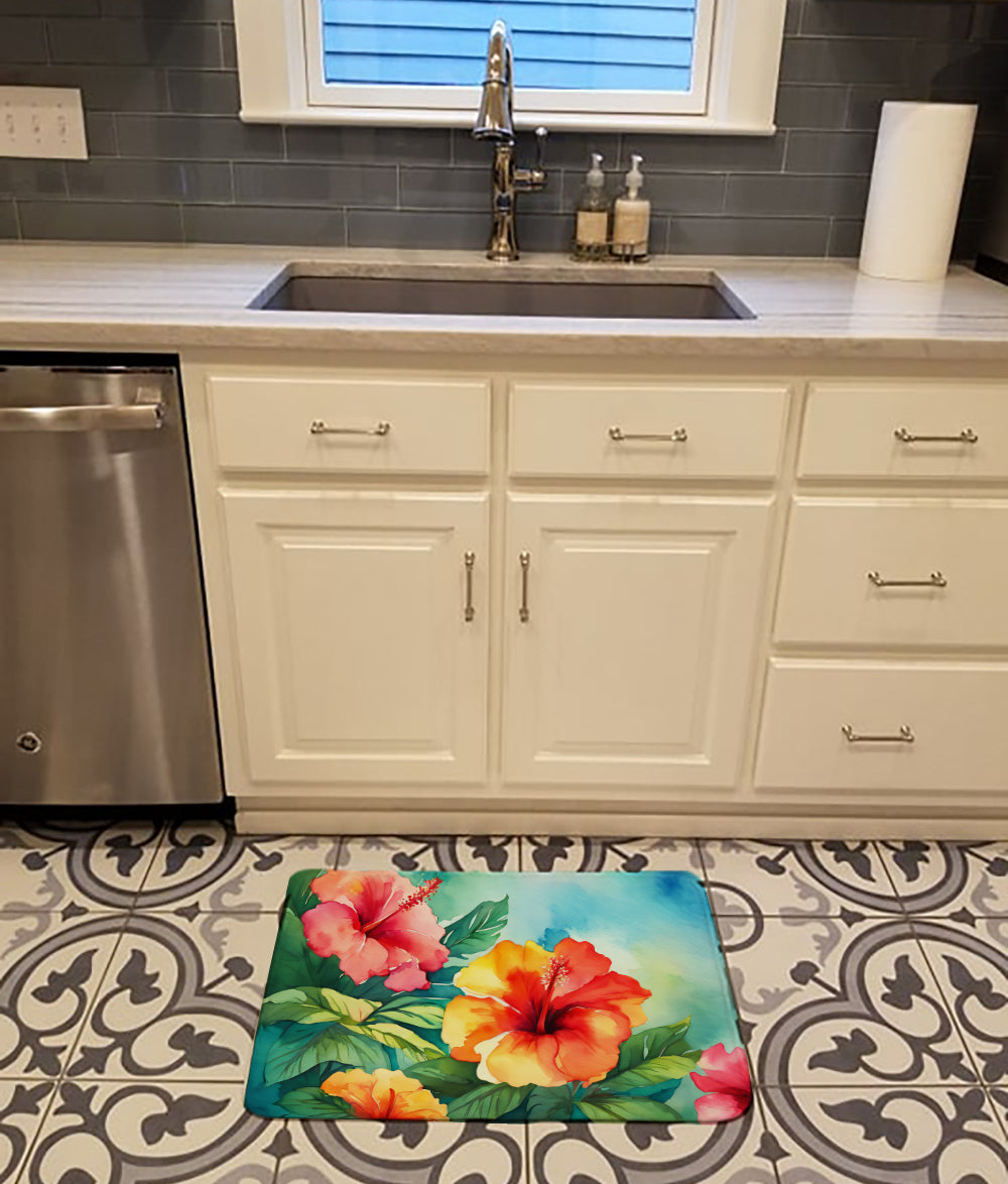 Hawaii Hawaiian Hibiscus in Watercolor Memory Foam Kitchen Mat
