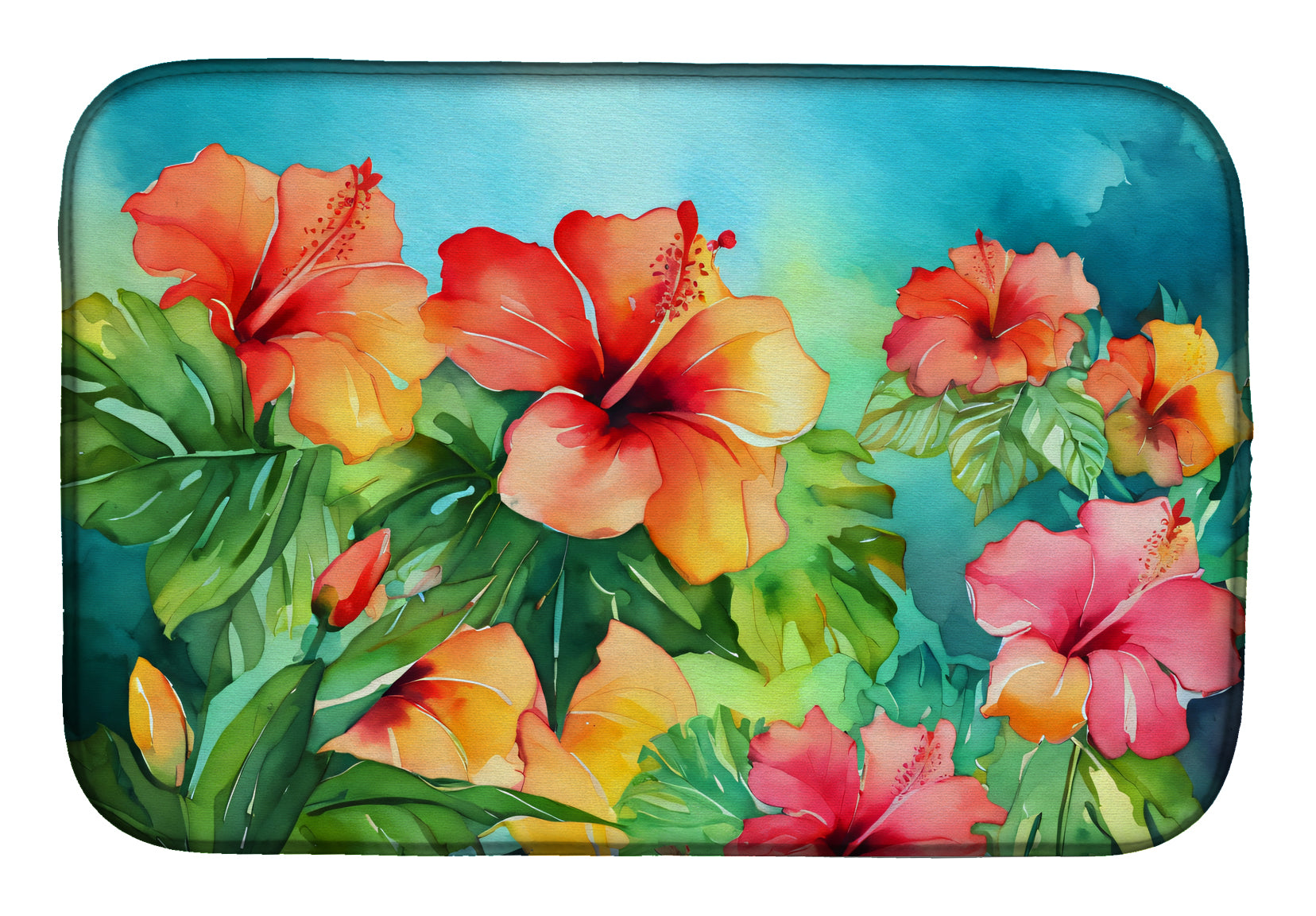 Buy this Hawaii Hawaiian Hibiscus in Watercolor Dish Drying Mat