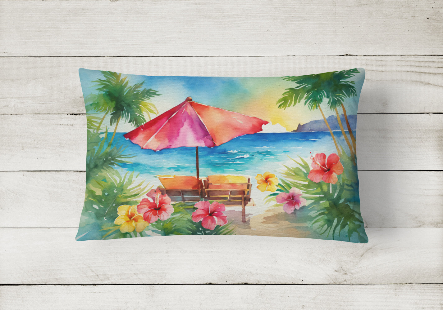 Hawaii Hawaiian Hibiscus in Watercolor Fabric Decorative Pillow