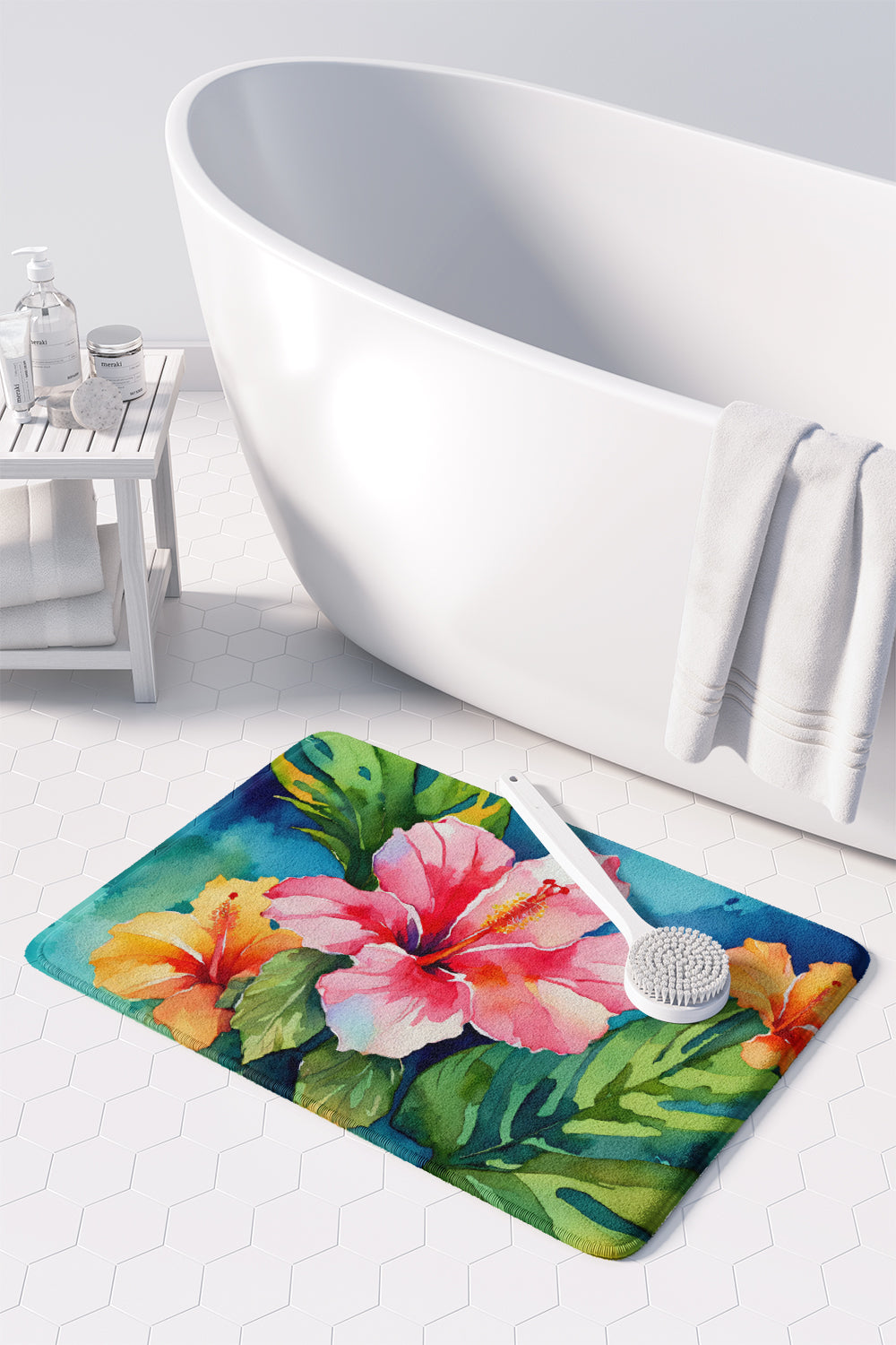 Hawaii Hawaiian Hibiscus in Watercolor Memory Foam Kitchen Mat