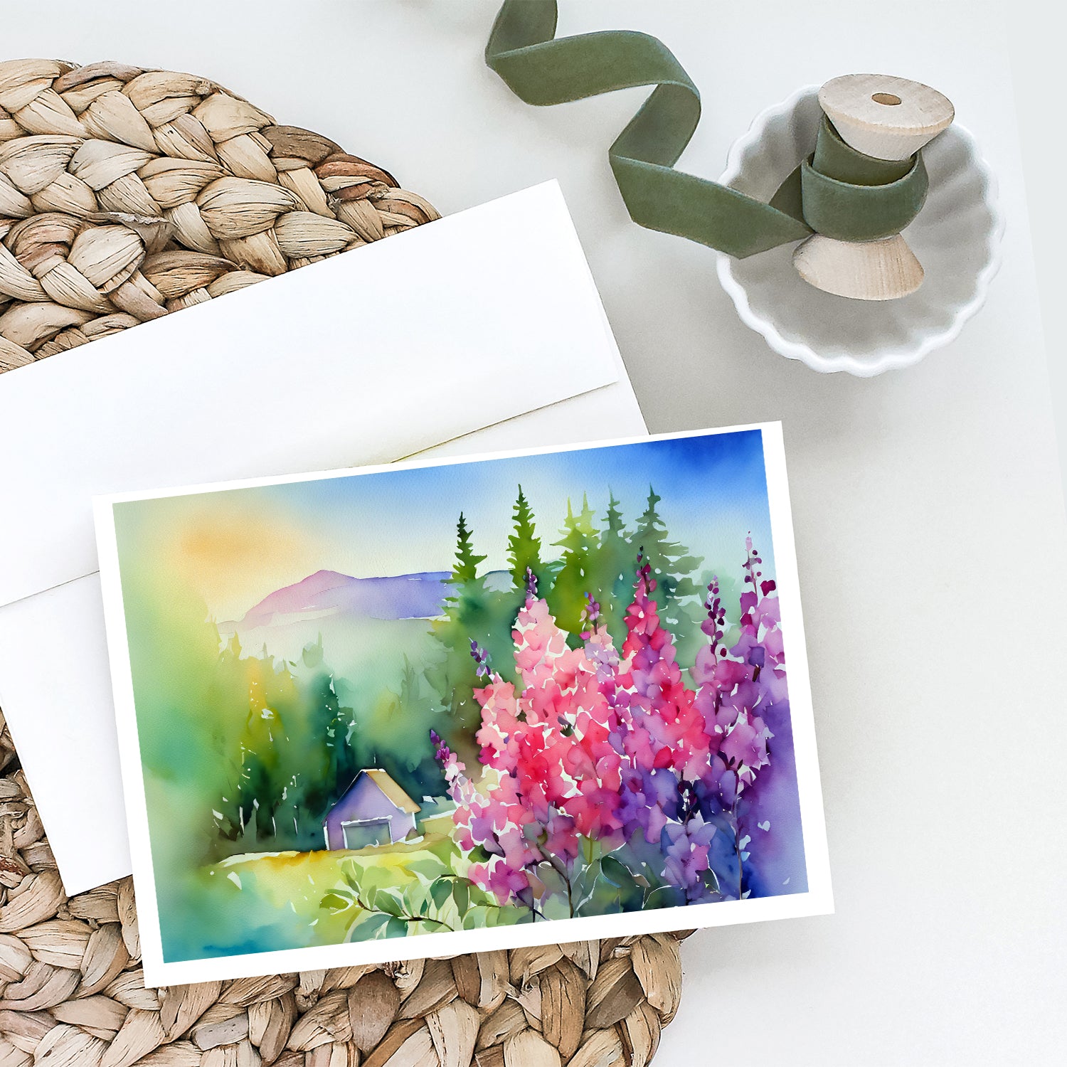 Idaho Syringa in Watercolor Greeting Cards and Envelopes Pack of 8