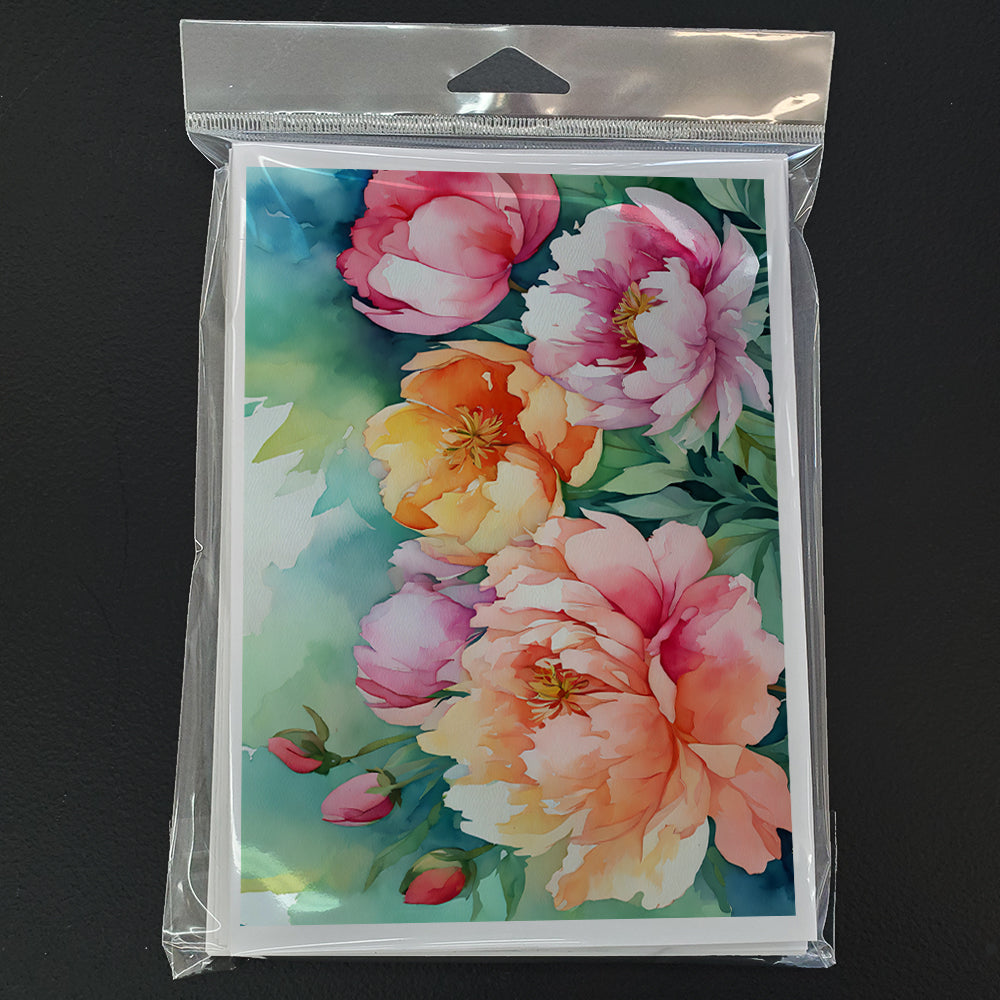 Indiana Peonies in Watercolor Greeting Cards and Envelopes Pack of 8
