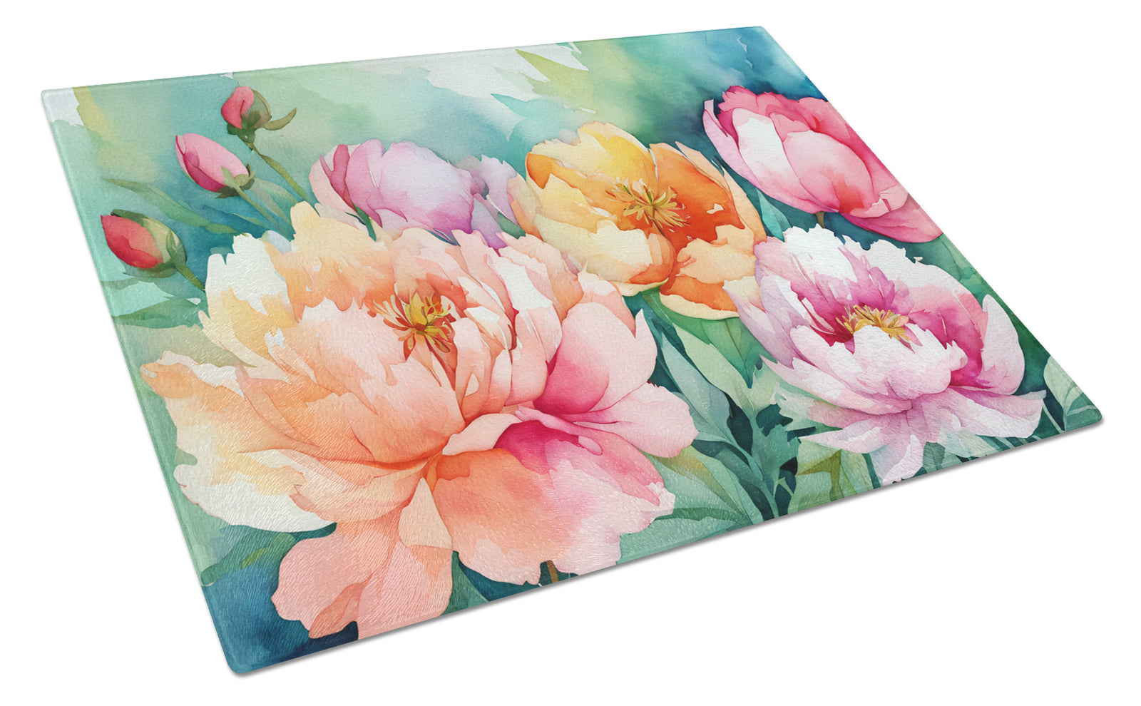 Buy this Indiana Peonies in Watercolor Glass Cutting Board Large