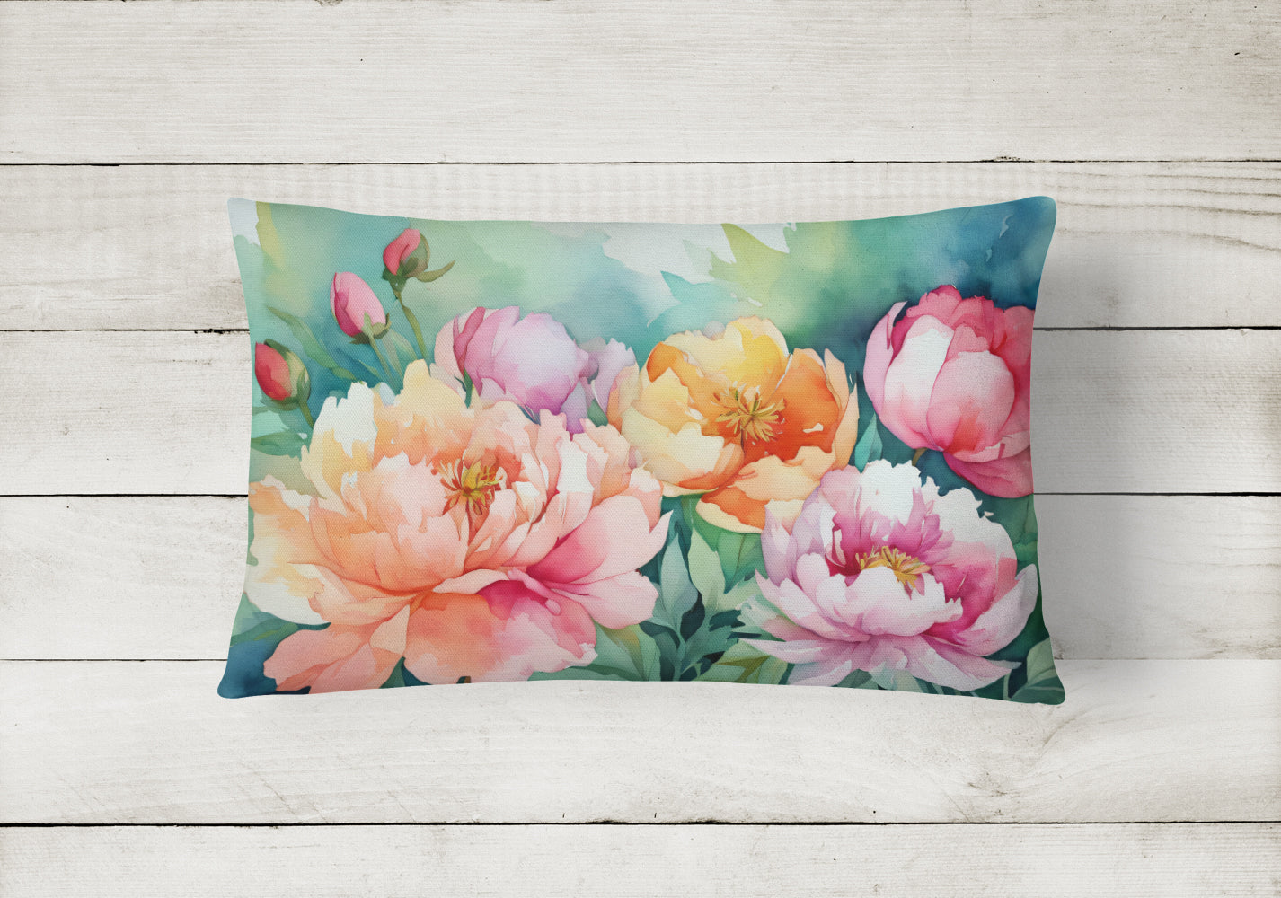 Indiana Peonies in Watercolor Fabric Decorative Pillow