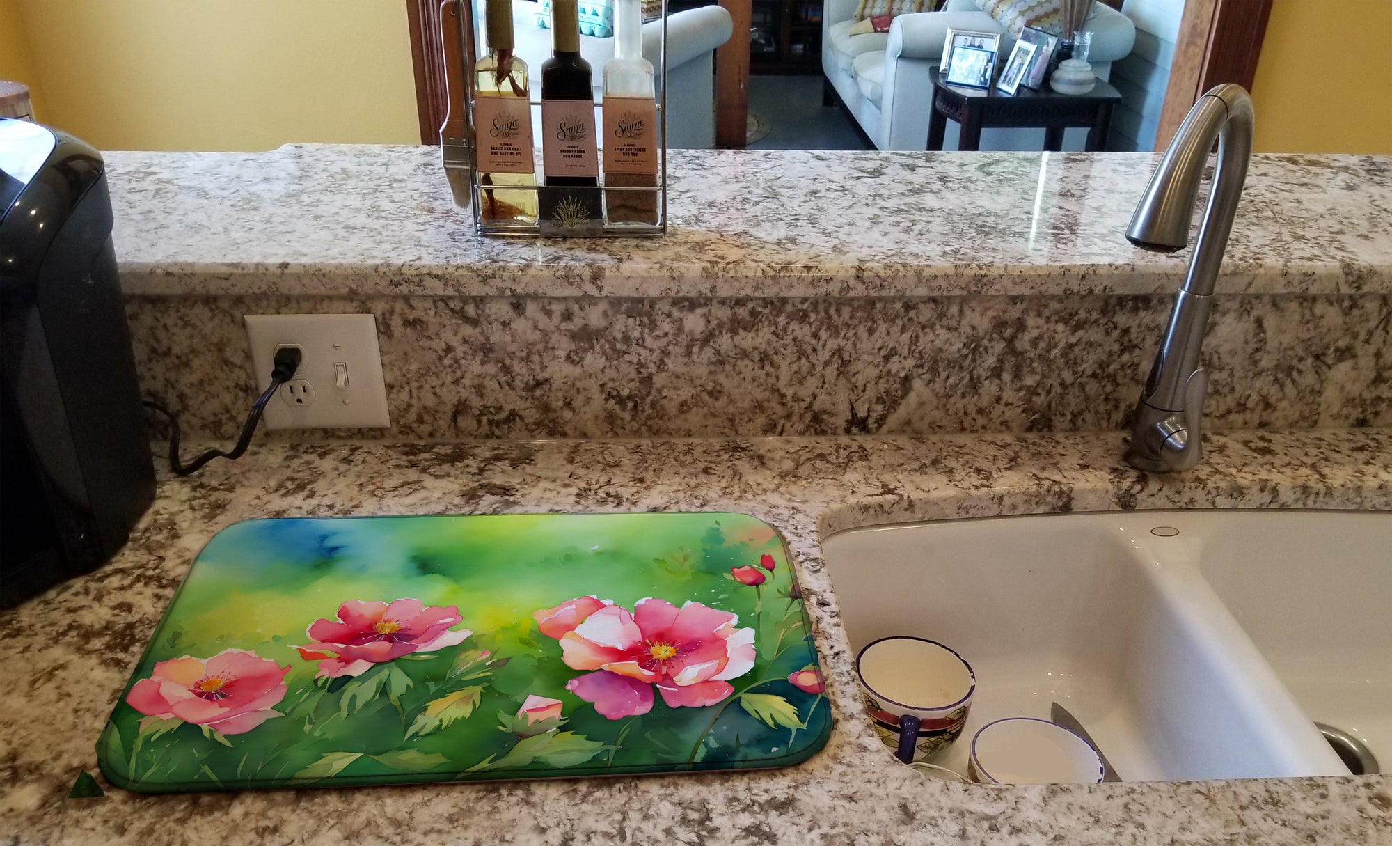 Iowa Wild Prairie Roses in Watercolor Dish Drying Mat