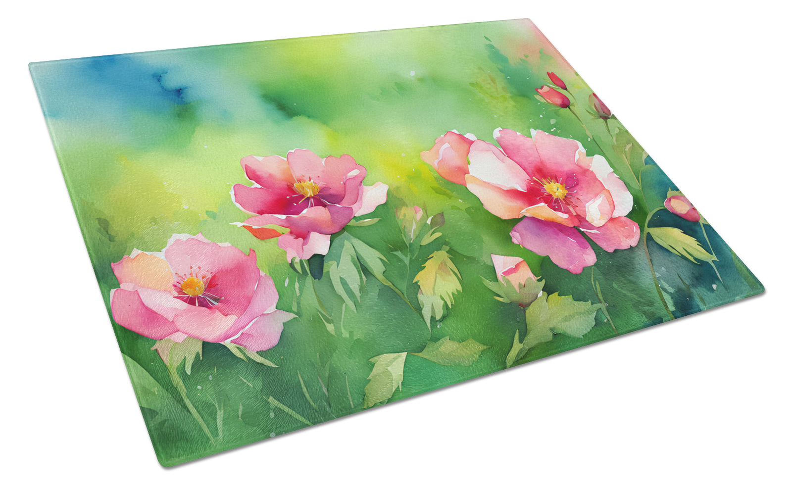 Caroline's Treasures Iowa Wild Prairie Roses in Watercolor Glass Cutting Boards – Durable, Decorative Kitchen Art Large