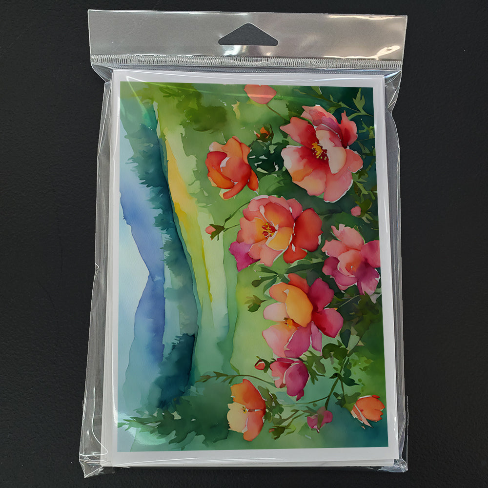 Iowa Wild Prairie Roses in Watercolor Greeting Cards and Envelopes Pack of 8