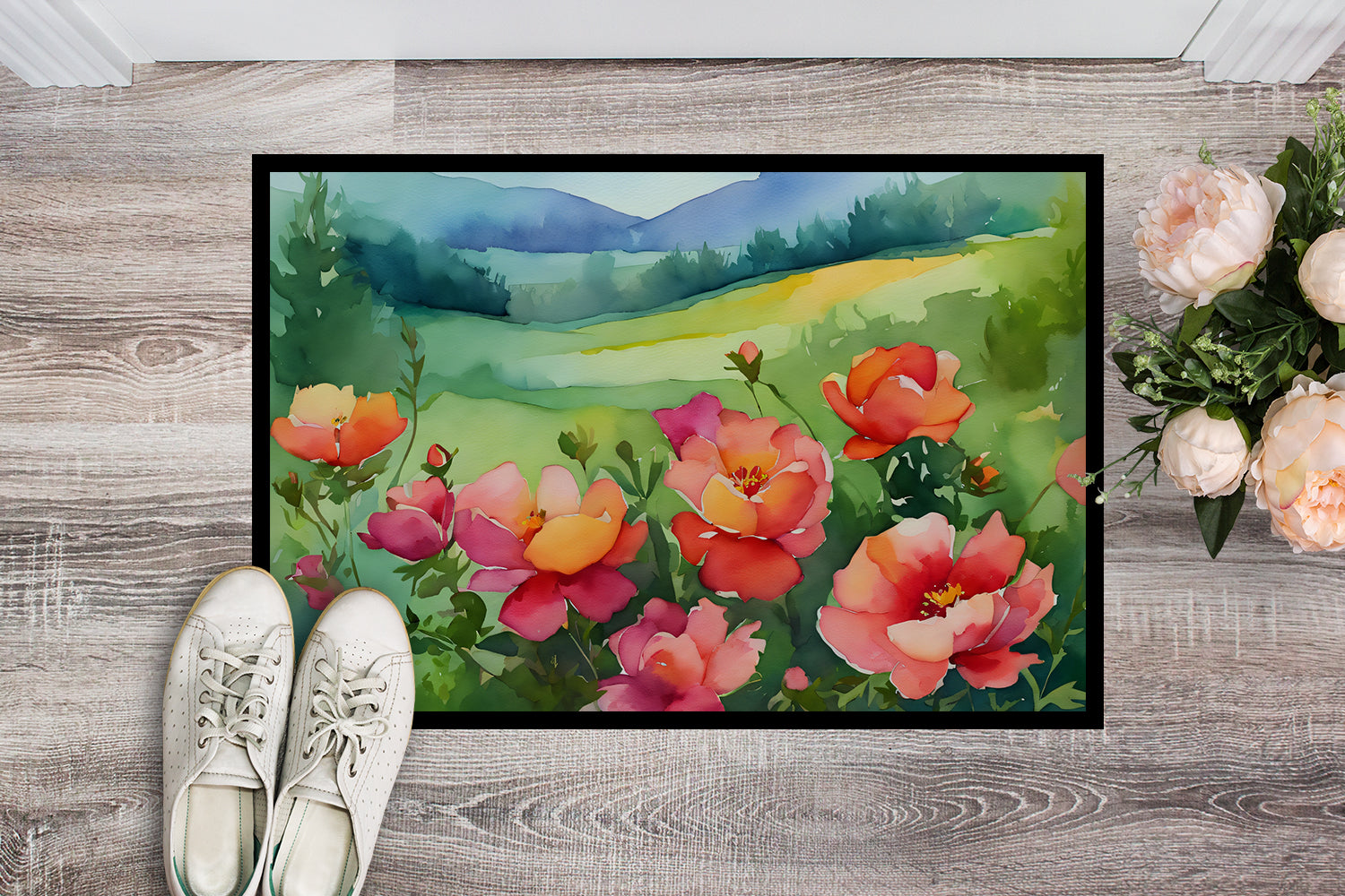 Buy this Iowa Wild Prairie Roses in Watercolor Indoor or Outdoor Mat 24x36